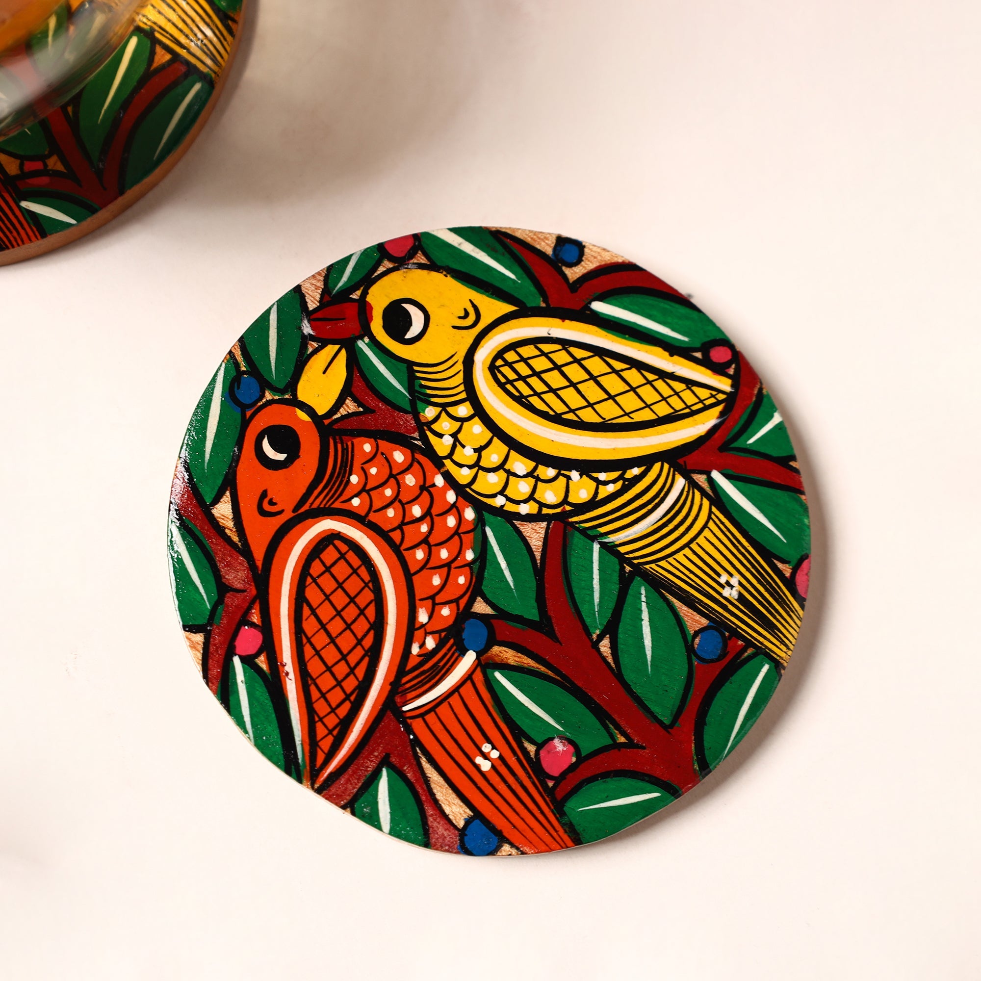 ITOKRI CRAFTS INITIATIVE Bengal Patua Handpainted Akashmoni Wooden Coasters (Set of 4) 16 - view 2