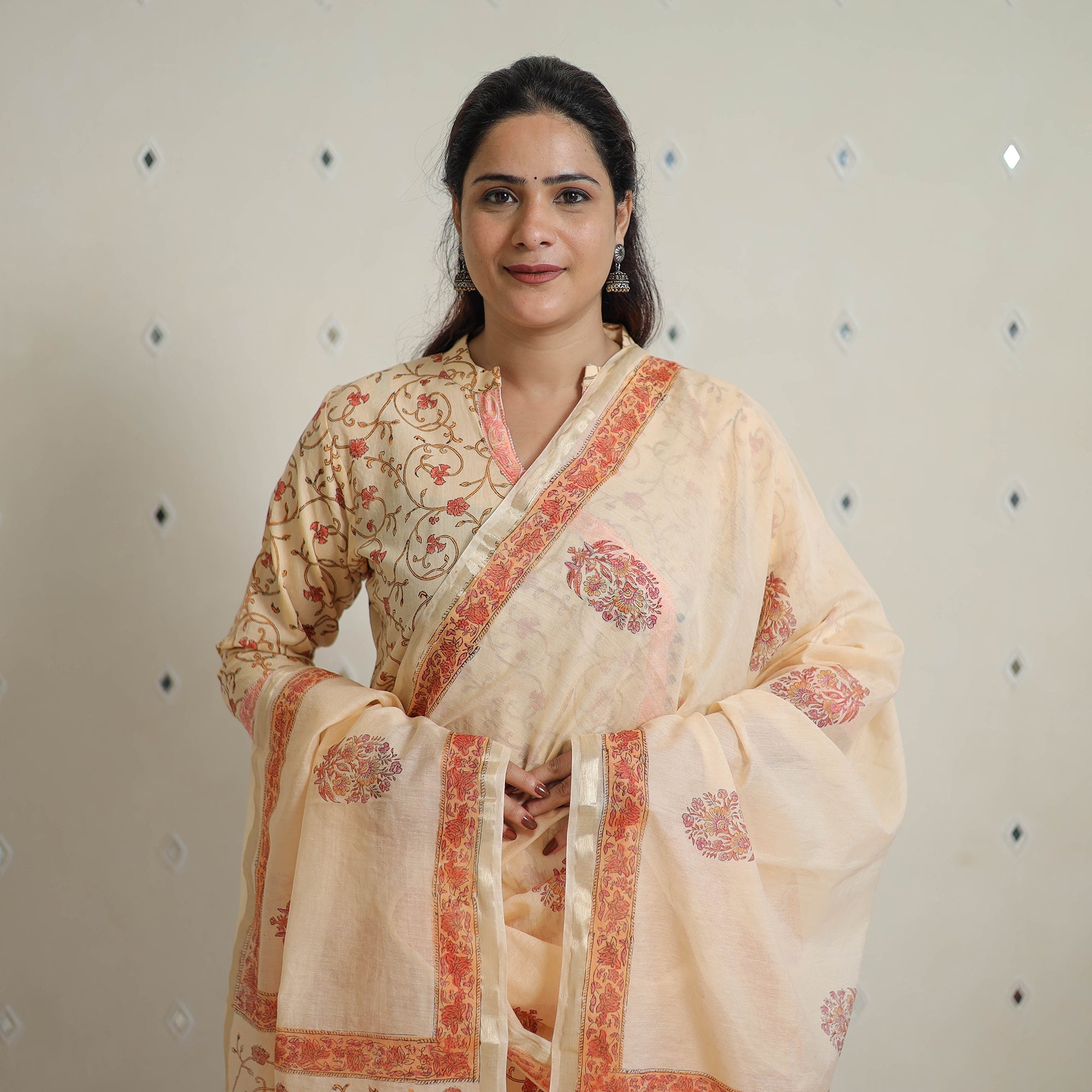 ITOKRI CASUALS Beige - Sanganeri Block Print Cotton Kurta Suit Set 05 - view 3