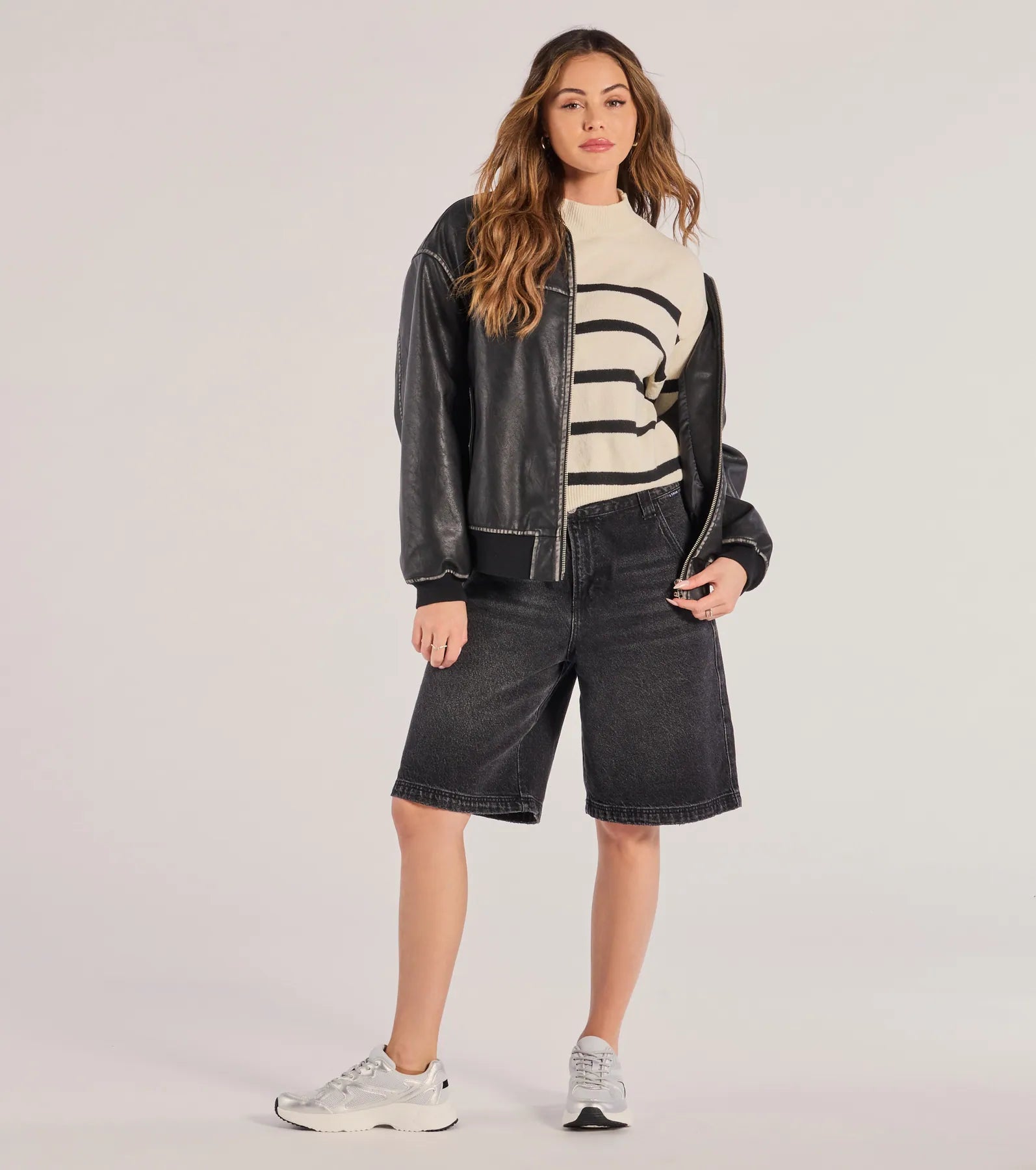 Windsor Preppy Casual Striped Knit Mock Neck Sweater