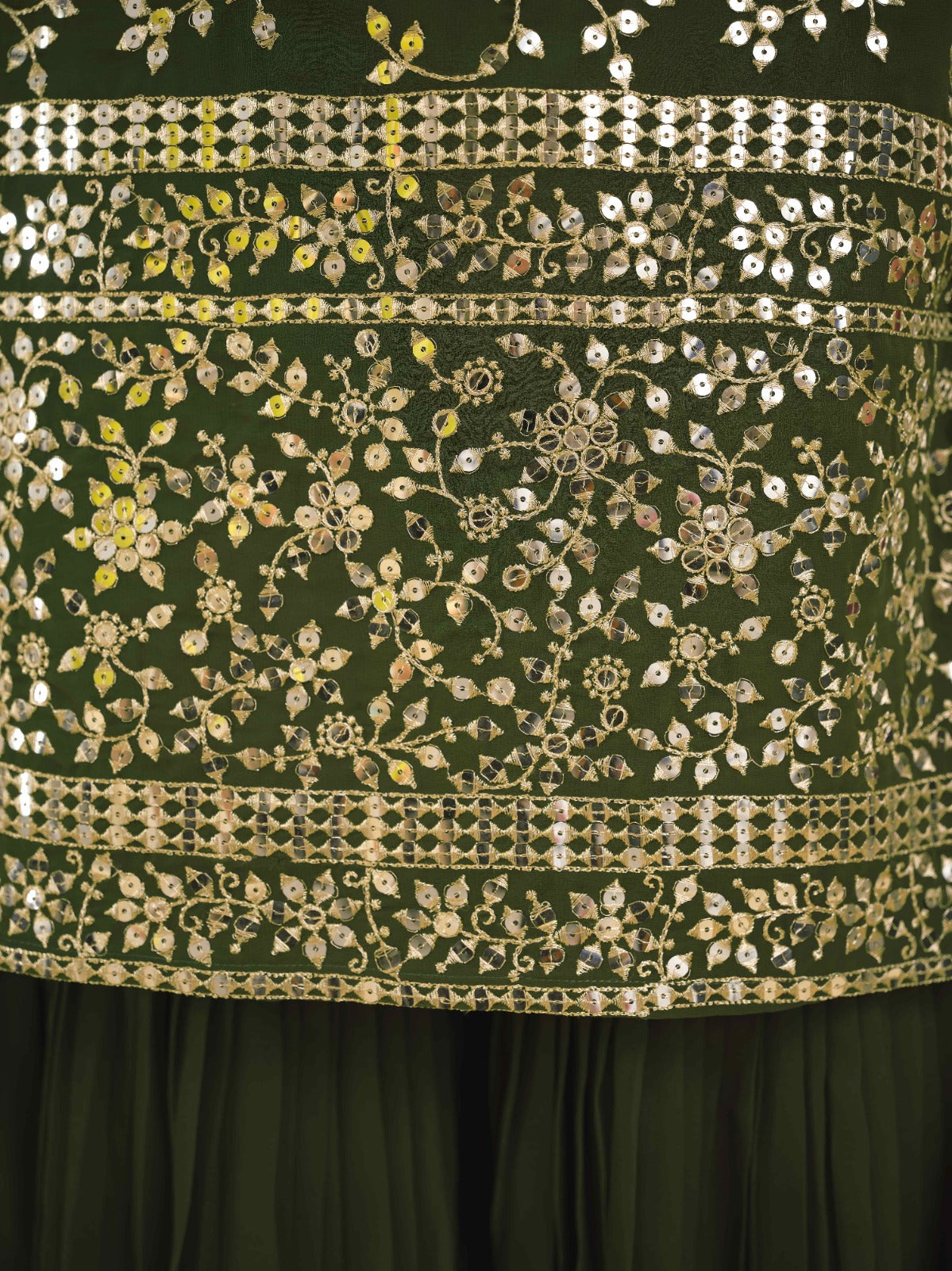 ClothsVilla Mehndi Green Georgette Suit with Embroidery and Shantoon Bottom - view 7