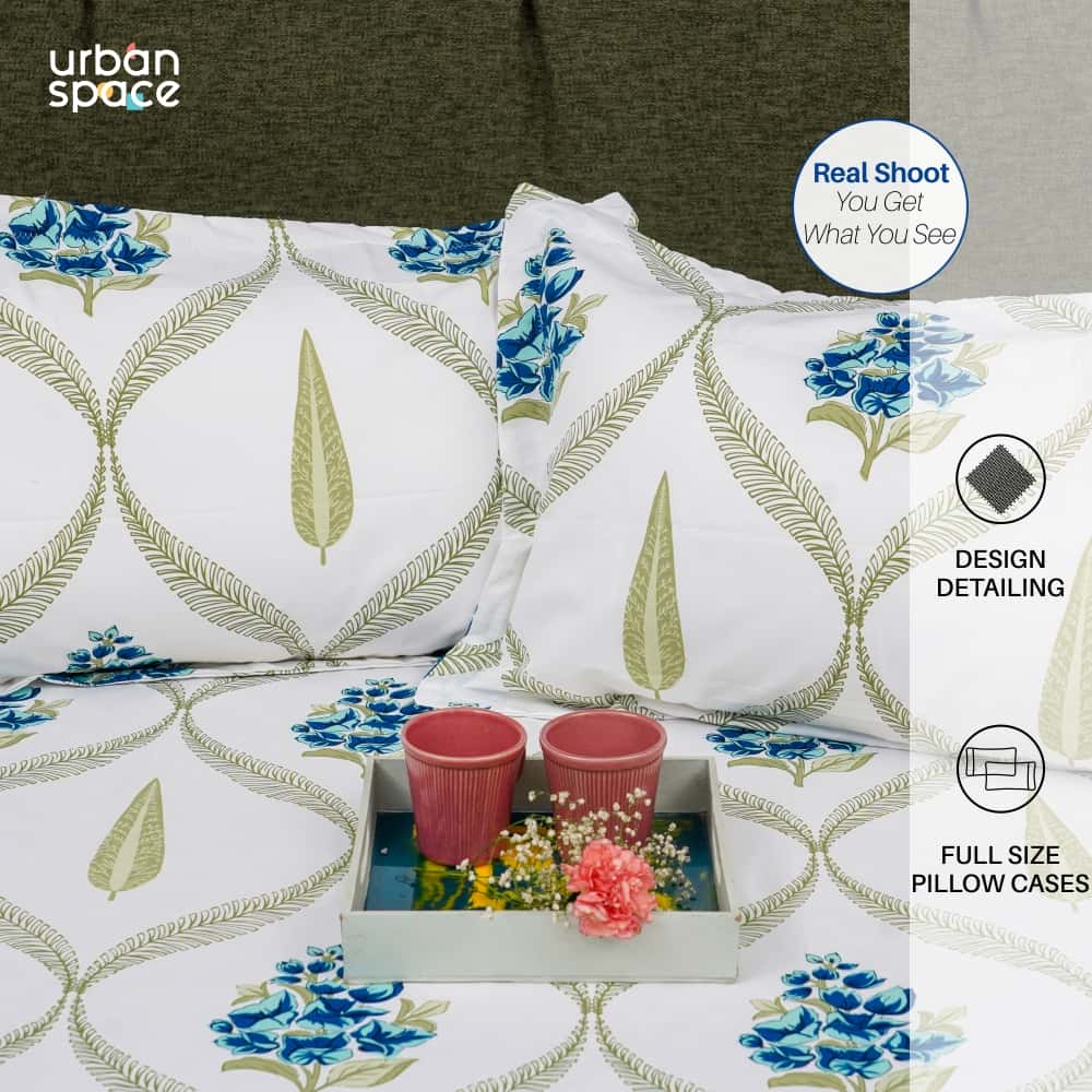 Urban Space -Home Furnishing Store Fitted King Size Cotton Bedsheet - Floral Moroccan - Blue - view 4