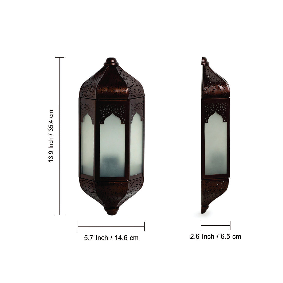 EXCLUSIVELANE 'Haveli Jharokha' Hand-Etched Iron Wall Lamp (14 Inch, Dark Brown) - view 7