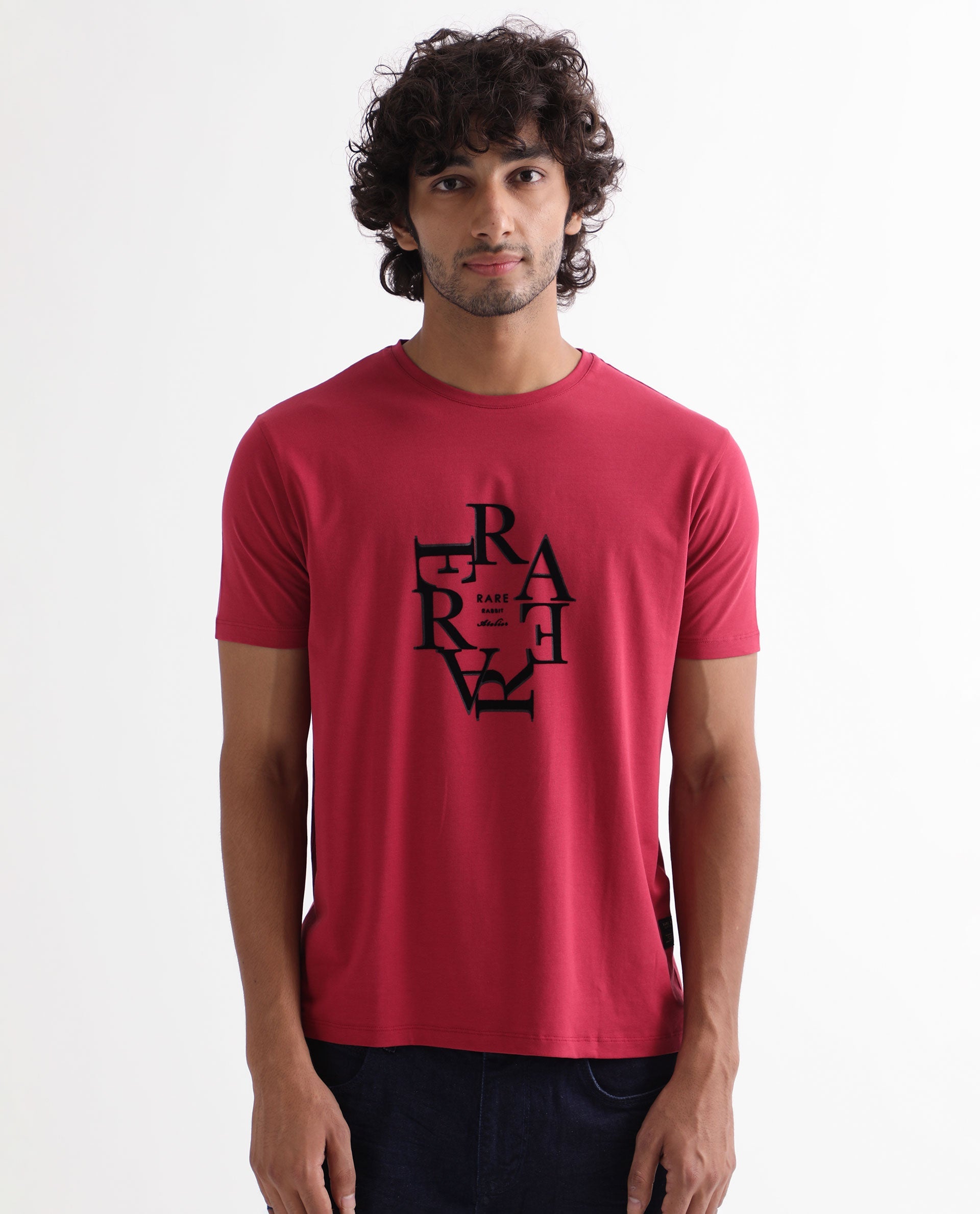 Rare Rabbit Men'S Burma Red T-Shirt Cotton Lycra Fabric Short Sleeves Round Neck Slim Fit - view 4