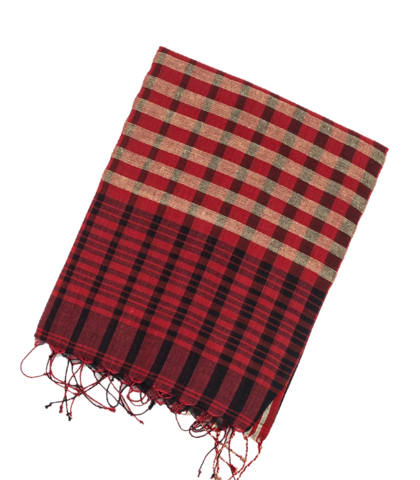 RmKV Maroon Handloom Bengal Cotton Saree With Red and Black Gradient stripes - view 7
