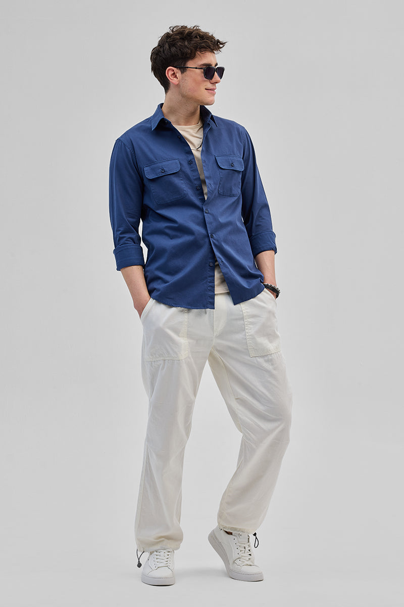 SNITCH Blue Solid Double Pocket Overshirt - view 3
