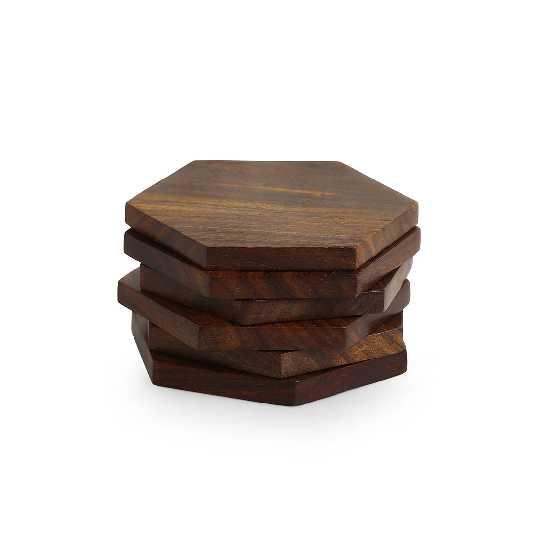 EXCLUSIVELANE 'Six Cornered Spring' Handcrafted Coasters In Sheesham Wood (Set Of 6) - view 2