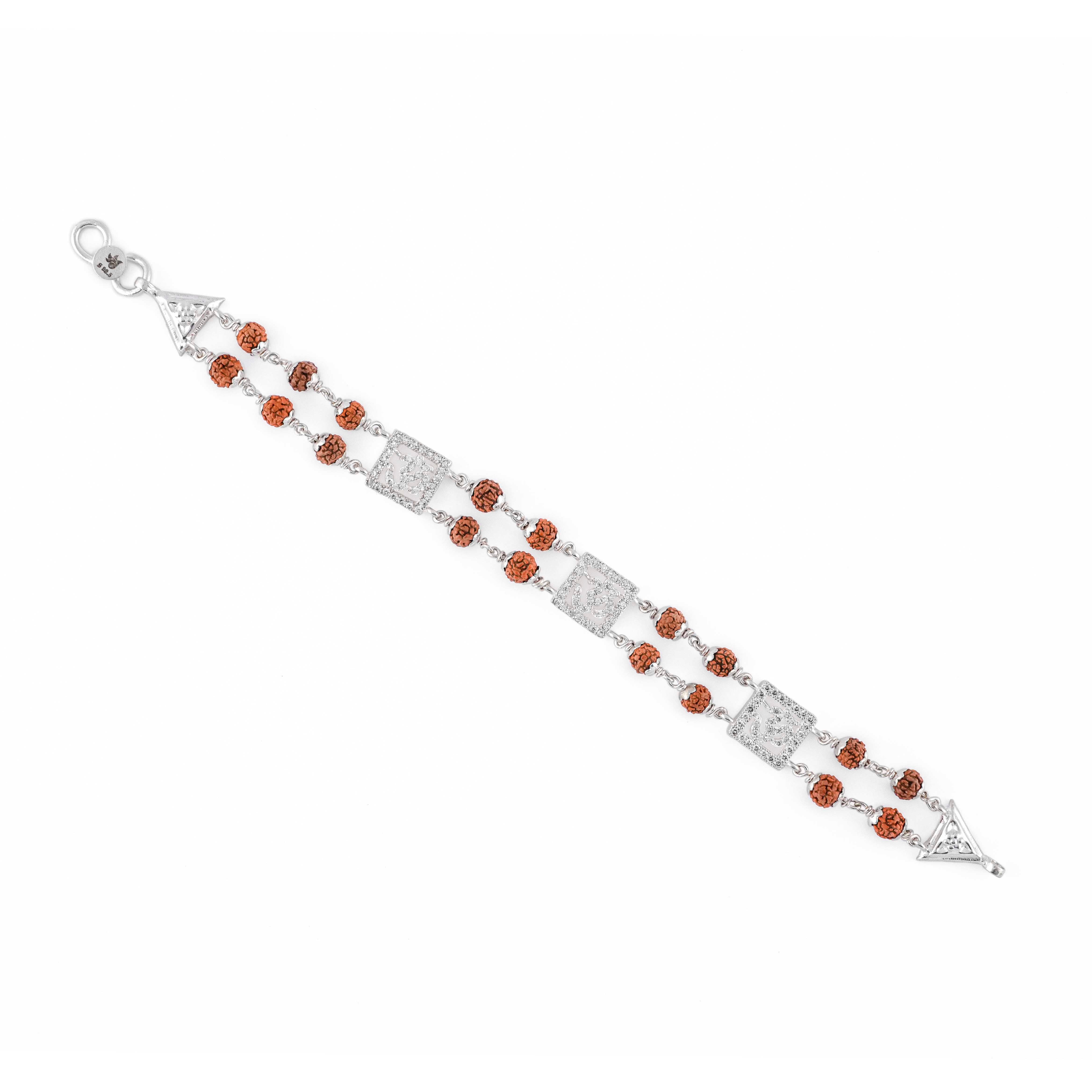 Prinjal Jewellers Silver Rakhi with Rudraksha and Three Om, Double Line Design - view 5