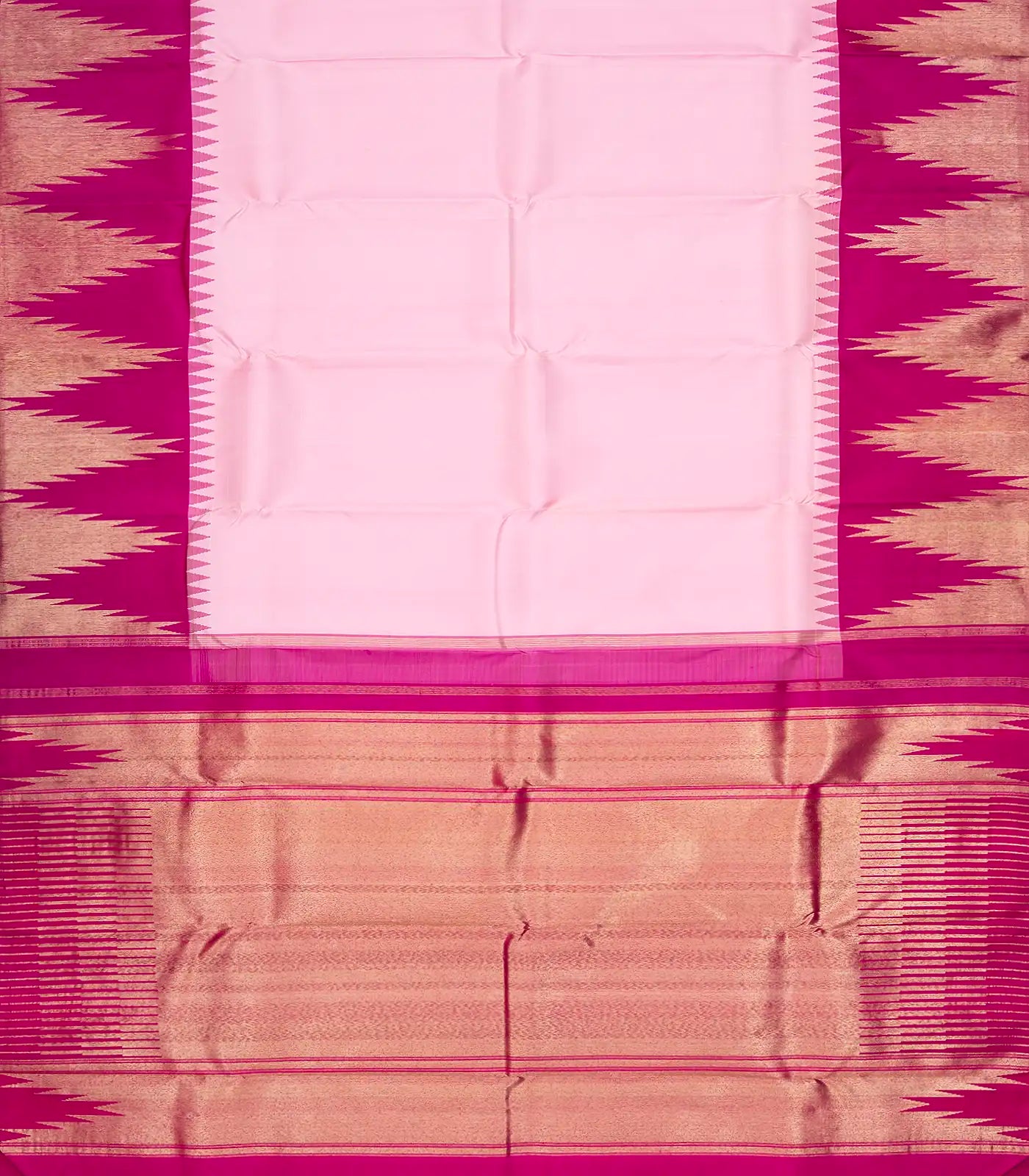 RmKV Baby Pink Handloom Kanchipuram Korvai Silk Saree With Pink Border - view 2