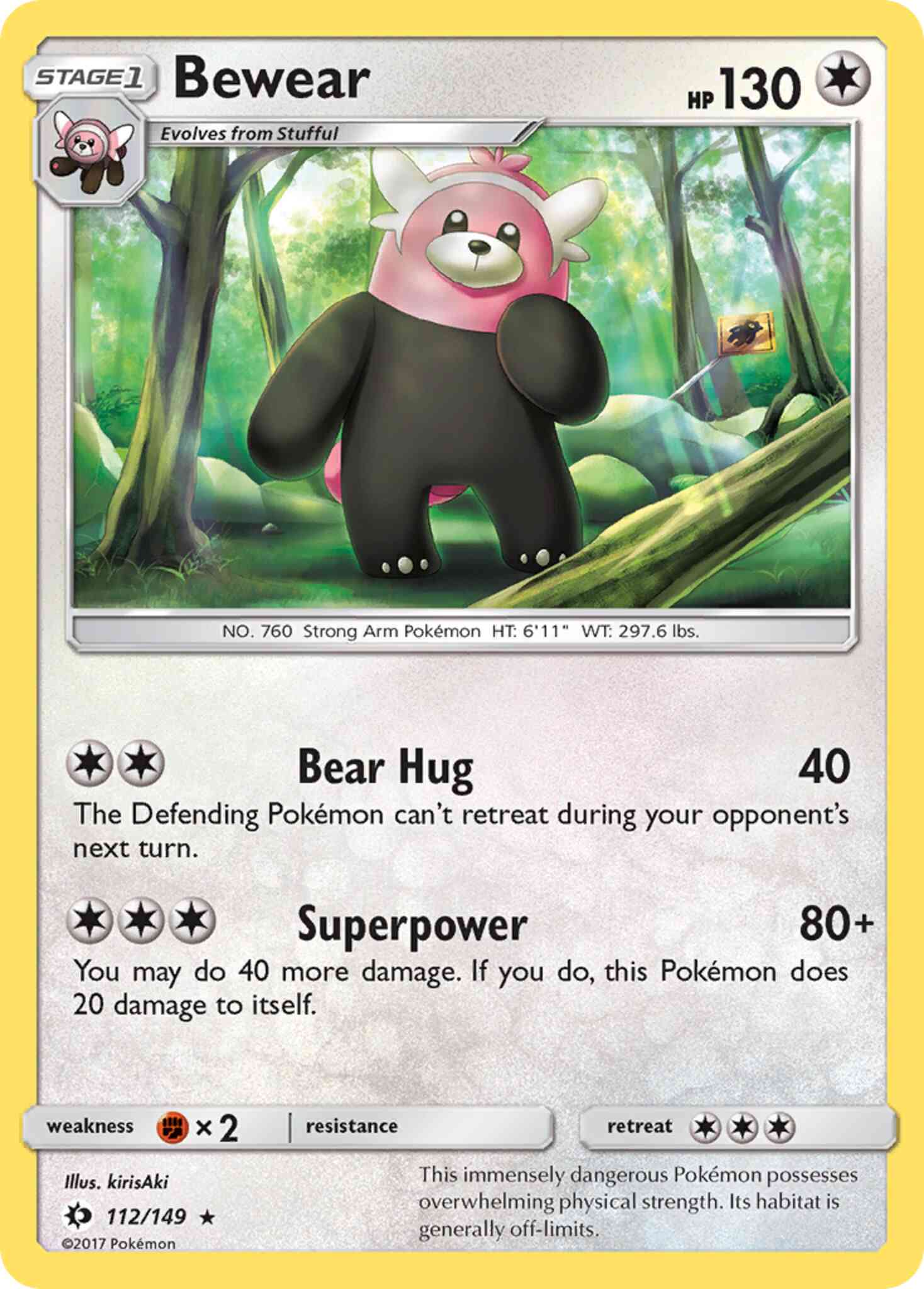 Rare sm1-112 reverse – Pokémon Bewear - 112/149 - Rare [sm1-112] [Reverse Holo]