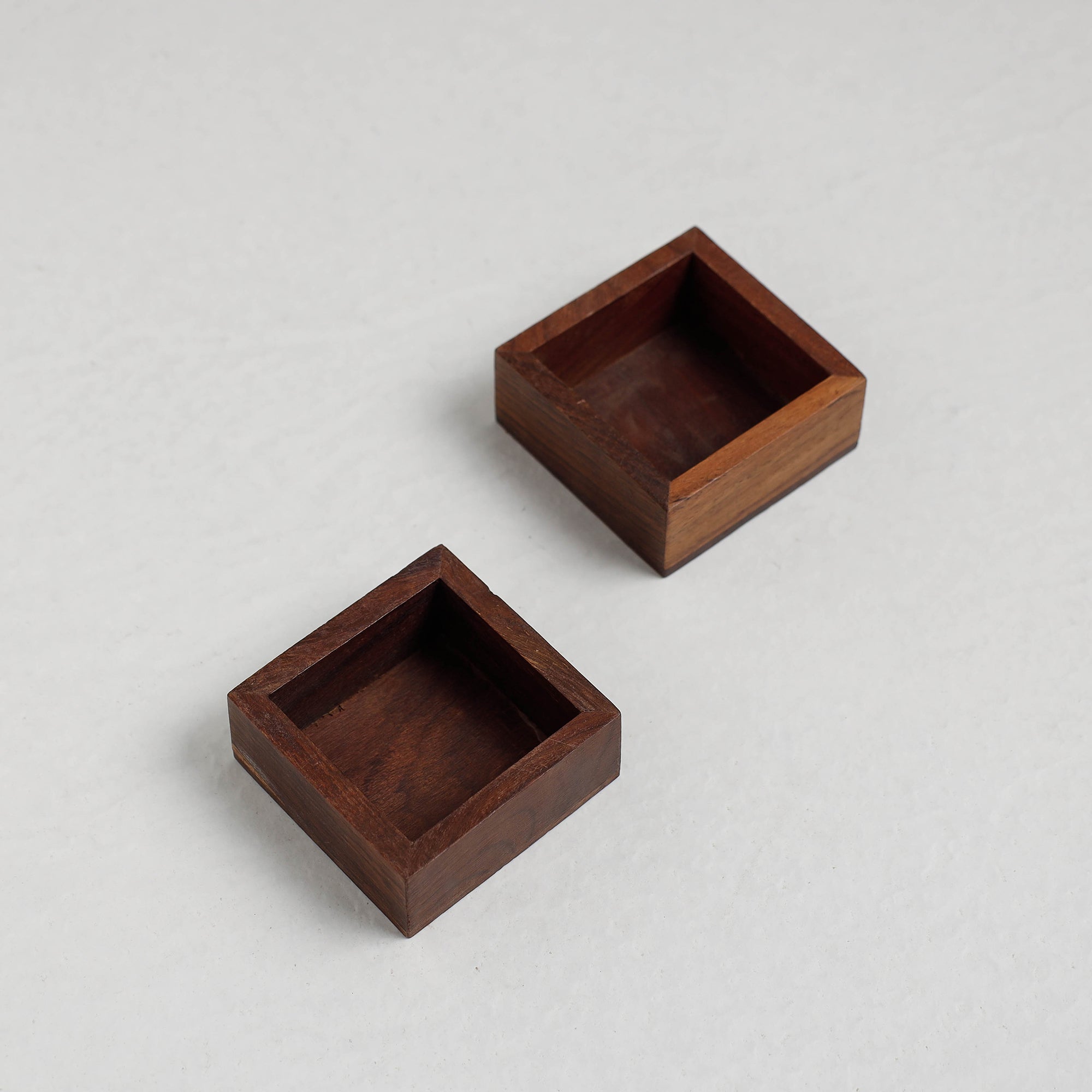 HAVELI CHRONICLES Brown - Handcrafted Sheesham Wooden Square Bowls (2 x 2 in,Set of 2)