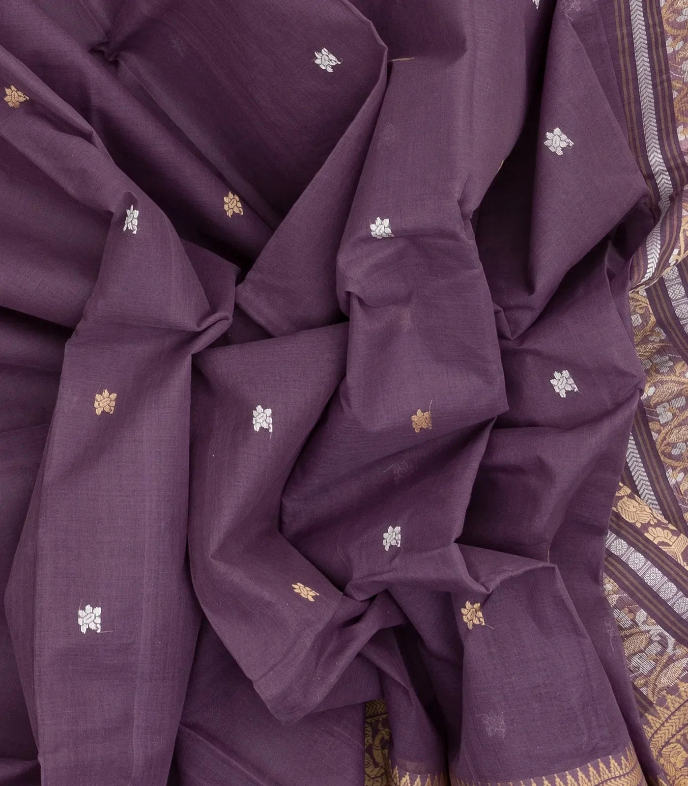 RmKV Lilac Handloom Bengal Cotton Saree With Floral Motifs - view 3