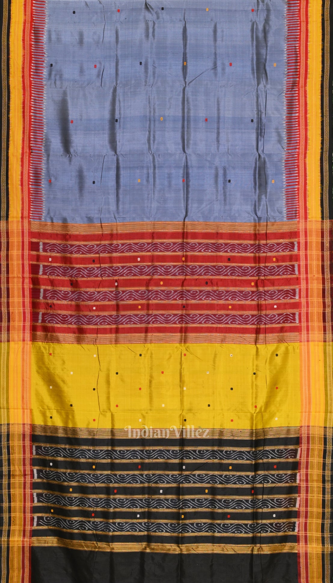 IndianVillèz Cement Gray Kathiphera Odisha Ikat Khandua Silk Saree