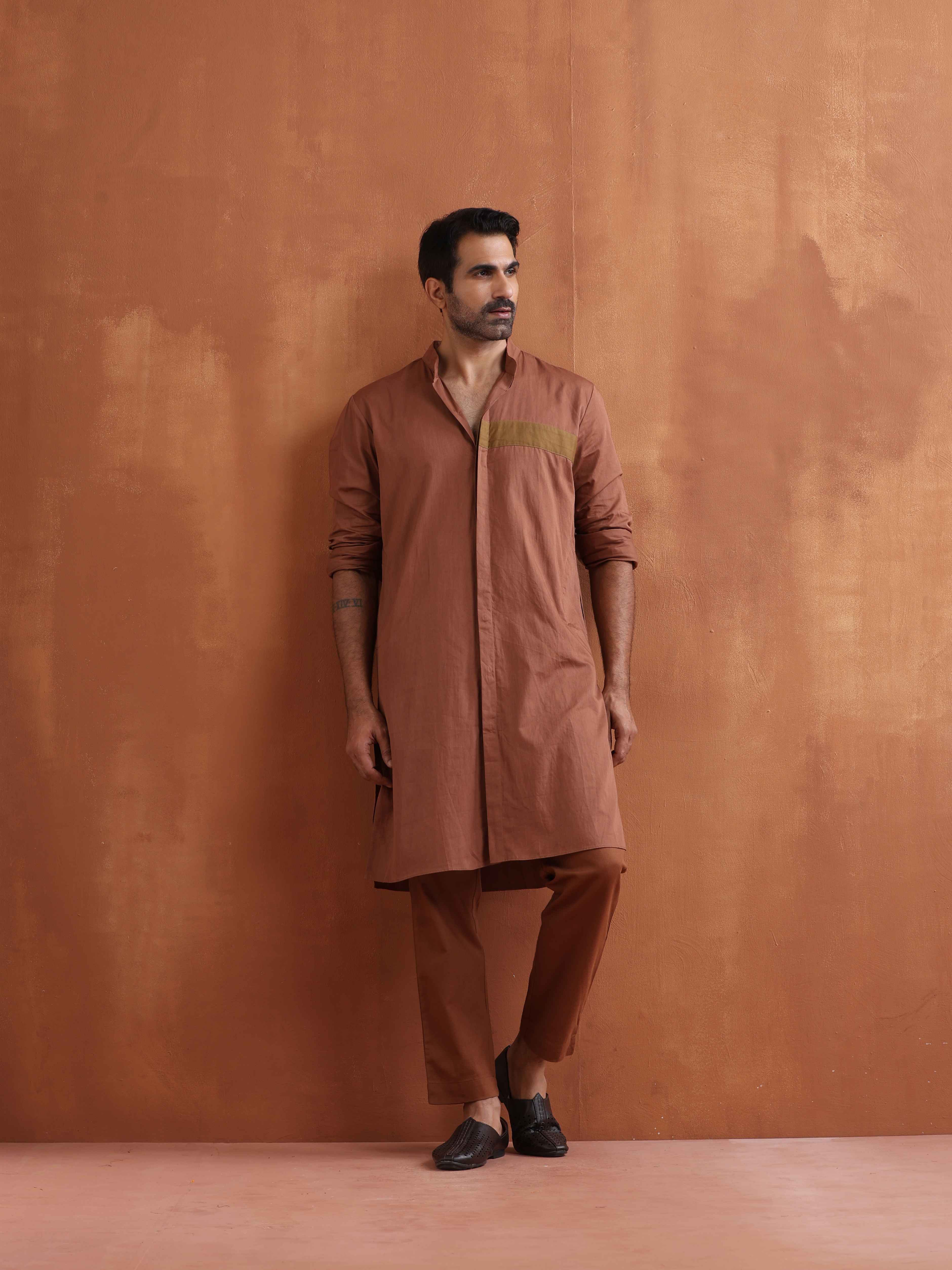 trueBrowns Men's Brown Cotton Front Open Kurta - view 2