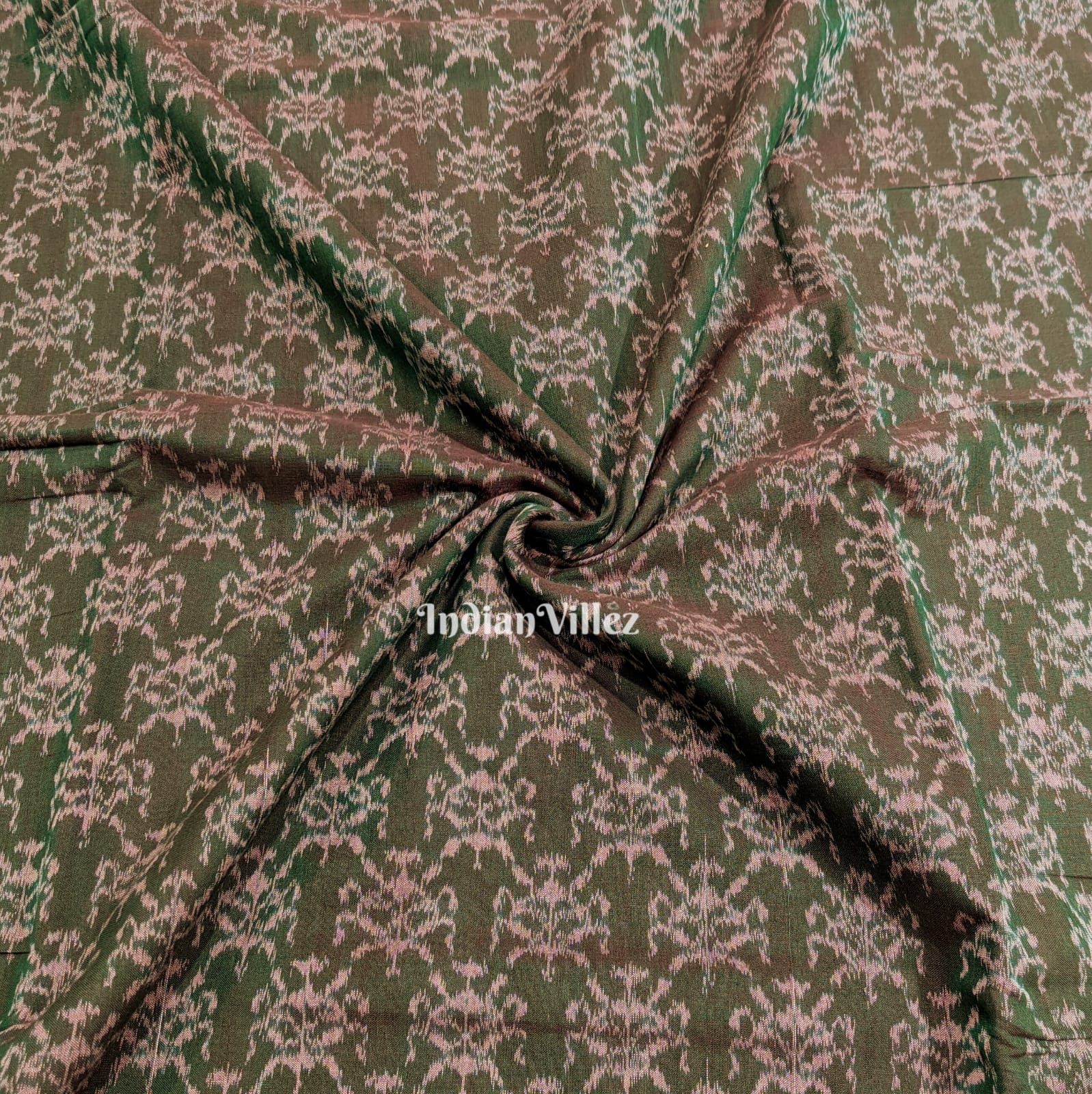 IndianVillèz Ever Green Dual Tone Sambalpuri Ikat Cotton Fabric