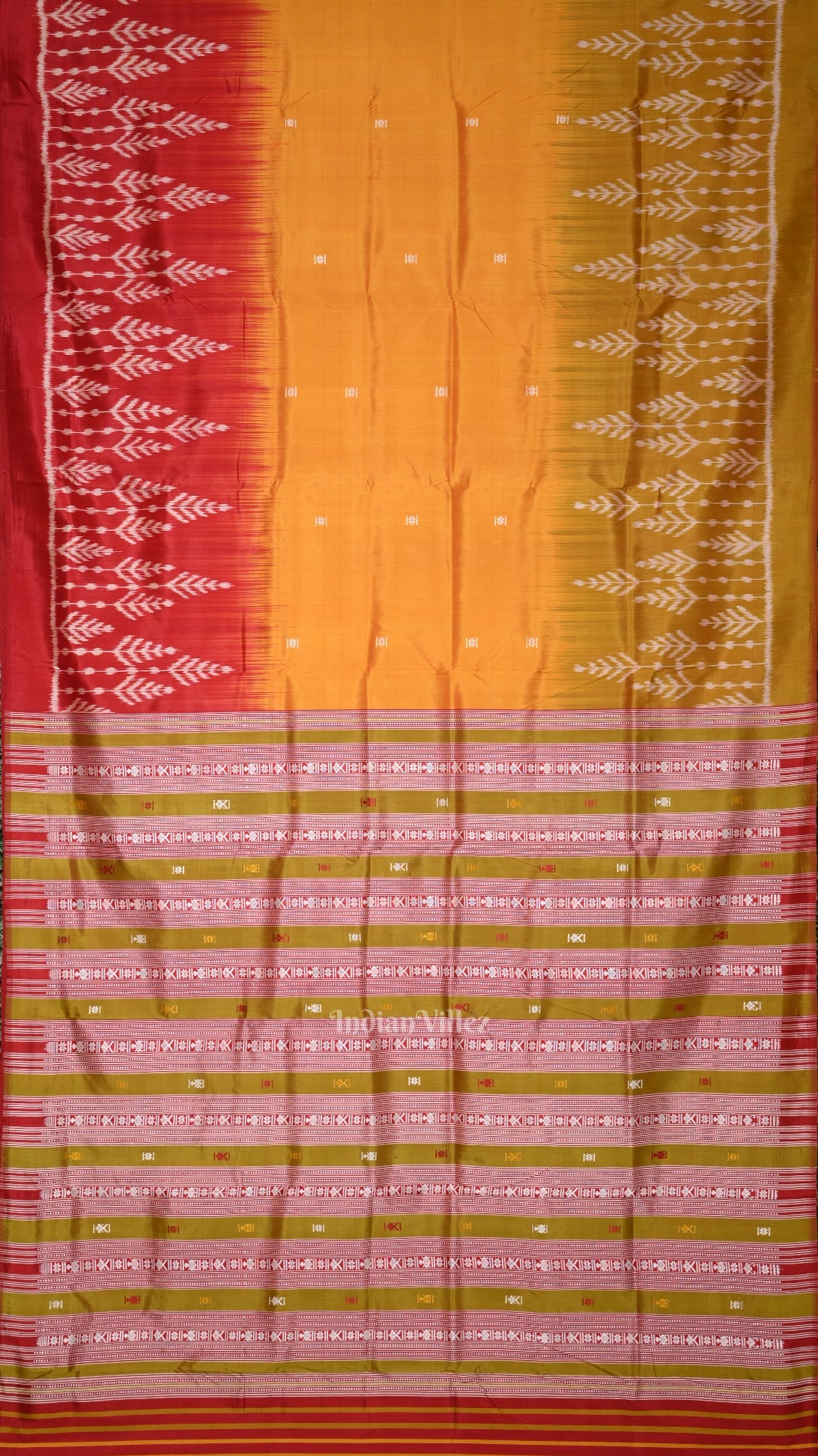 IndianVillèz Red Mustard Yellow Buti Contemporary Designer Silk Saree - view 2