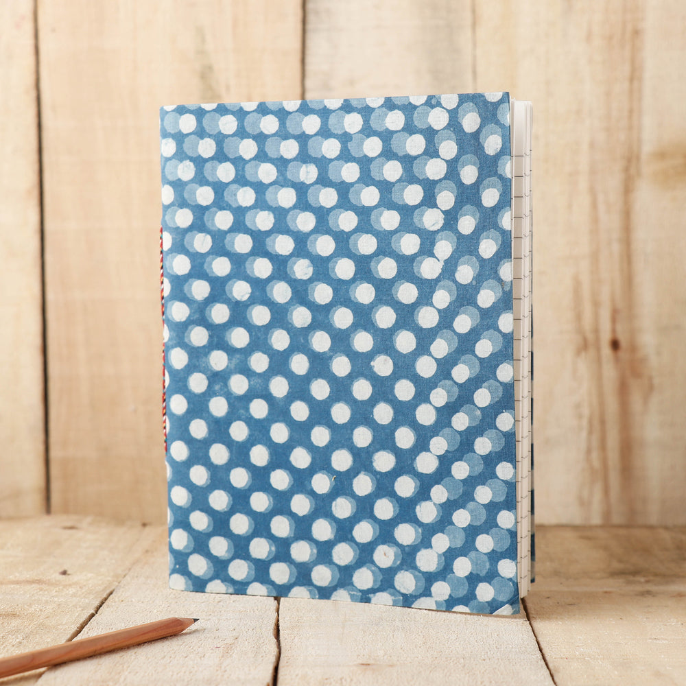 BINDAAS UNLIMITED Blue - Art Block Print Fabric Cover Handmade Paper Notebook (9 x 7 in)