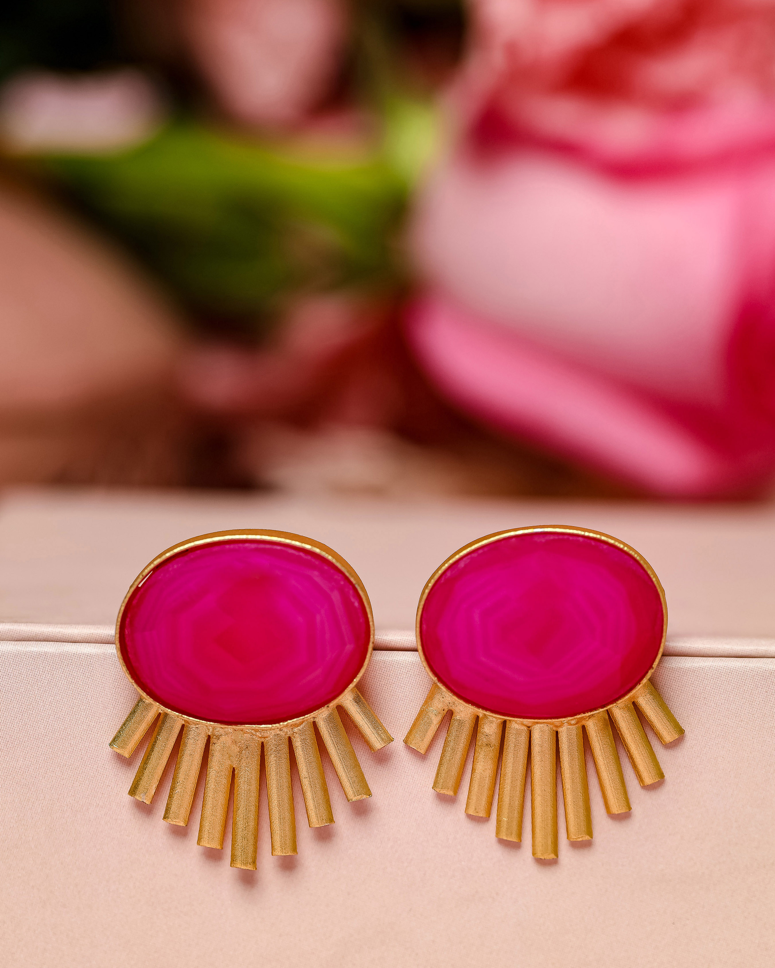 Aachho Shell Pink Handcrafted Brass Earrings
