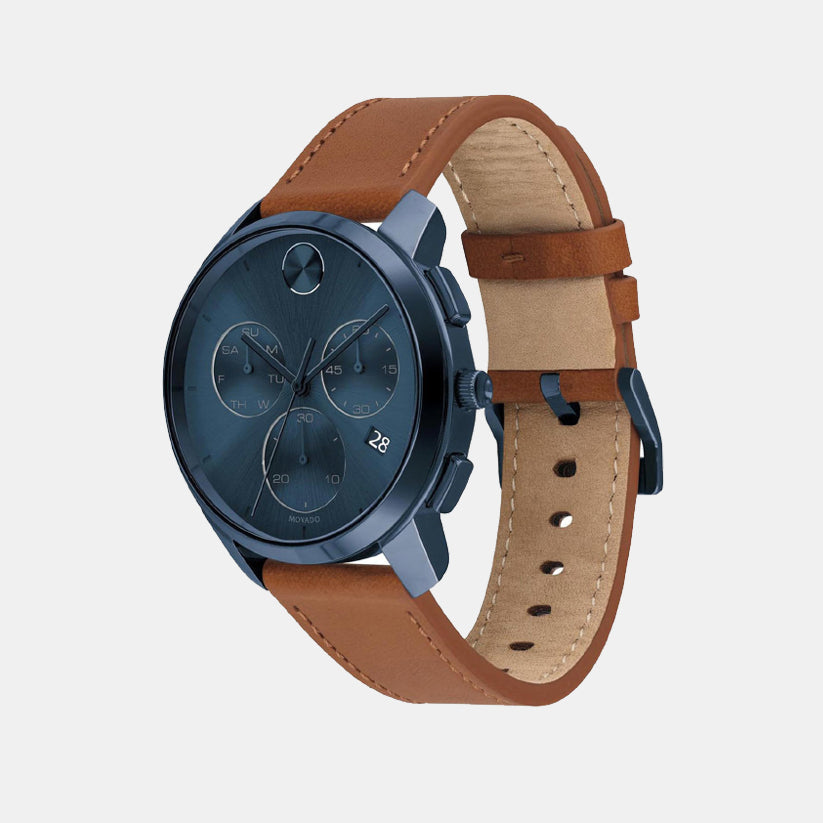 Movado Bold Men Quartz Blue Dial Chronograph Leather Watch 3600630 - view 2
