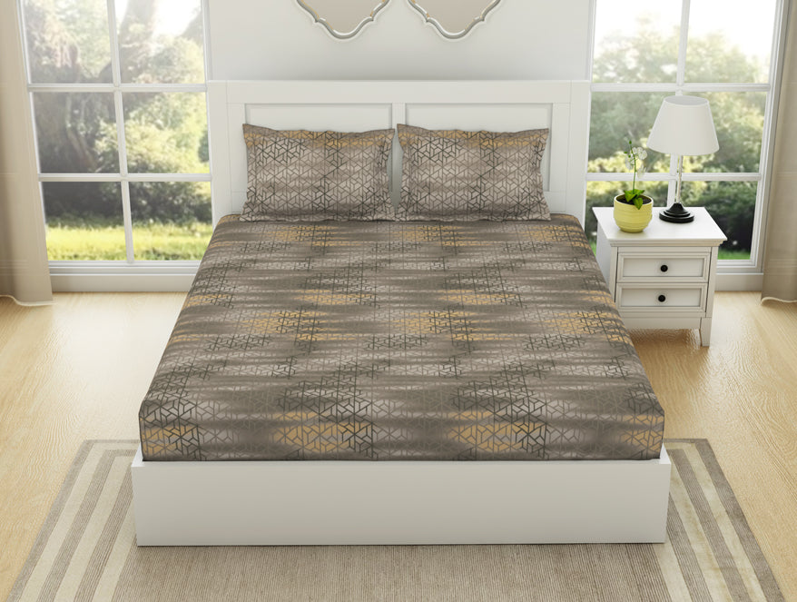Spaces India Geometric Pumice Stone - Taupe 100% Cotton King Fitted Sheet - Patterna By Spaces