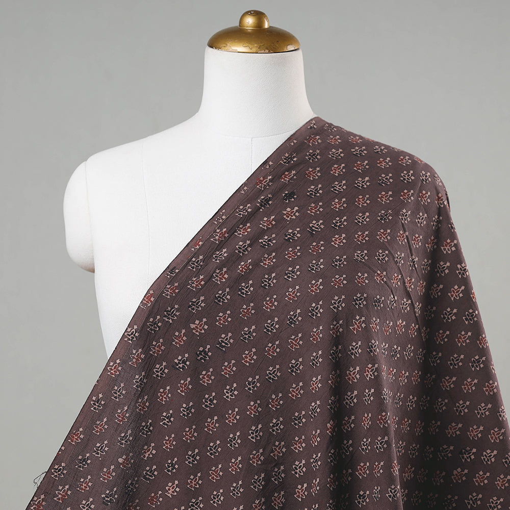 KACHCHH JI CHHAAP Brown - Flower Buti Block Print Cotton Ajrakh Fabric