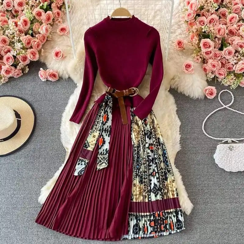 Alamode By Akanksha Bianca Pleated Woolen Dress with Belt - view 2