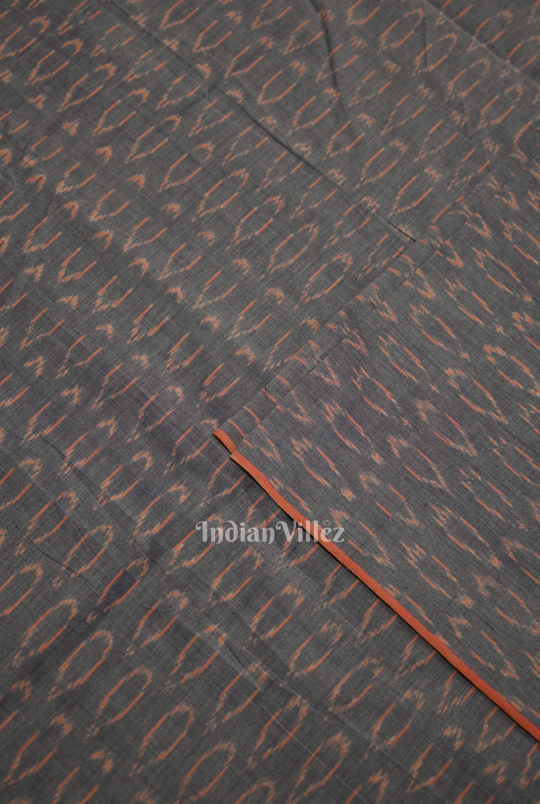 IndianVillèz Cement Gray Geometric Pochampally Ikat Cotton Fabric - view 2