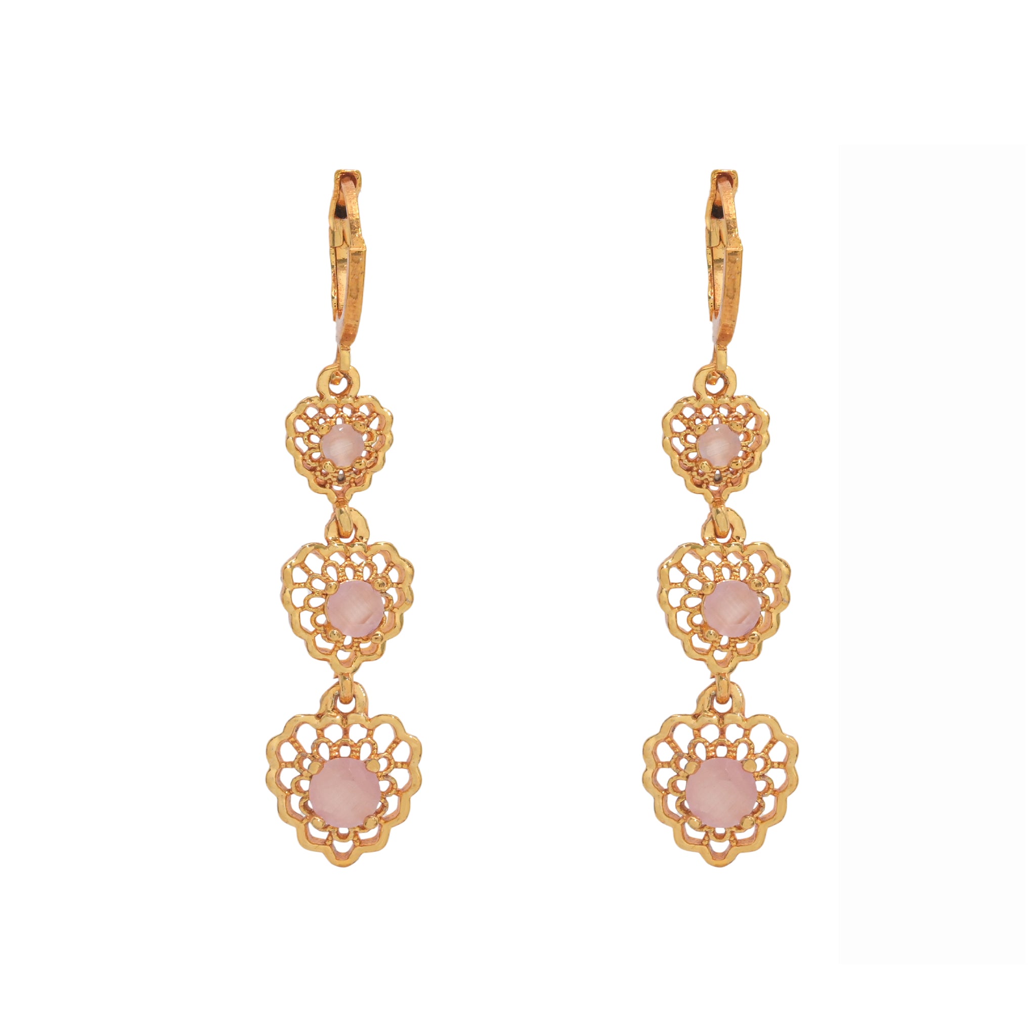 Branta Loving Hearts Light Pink Diamond Earrings For Women - view 2
