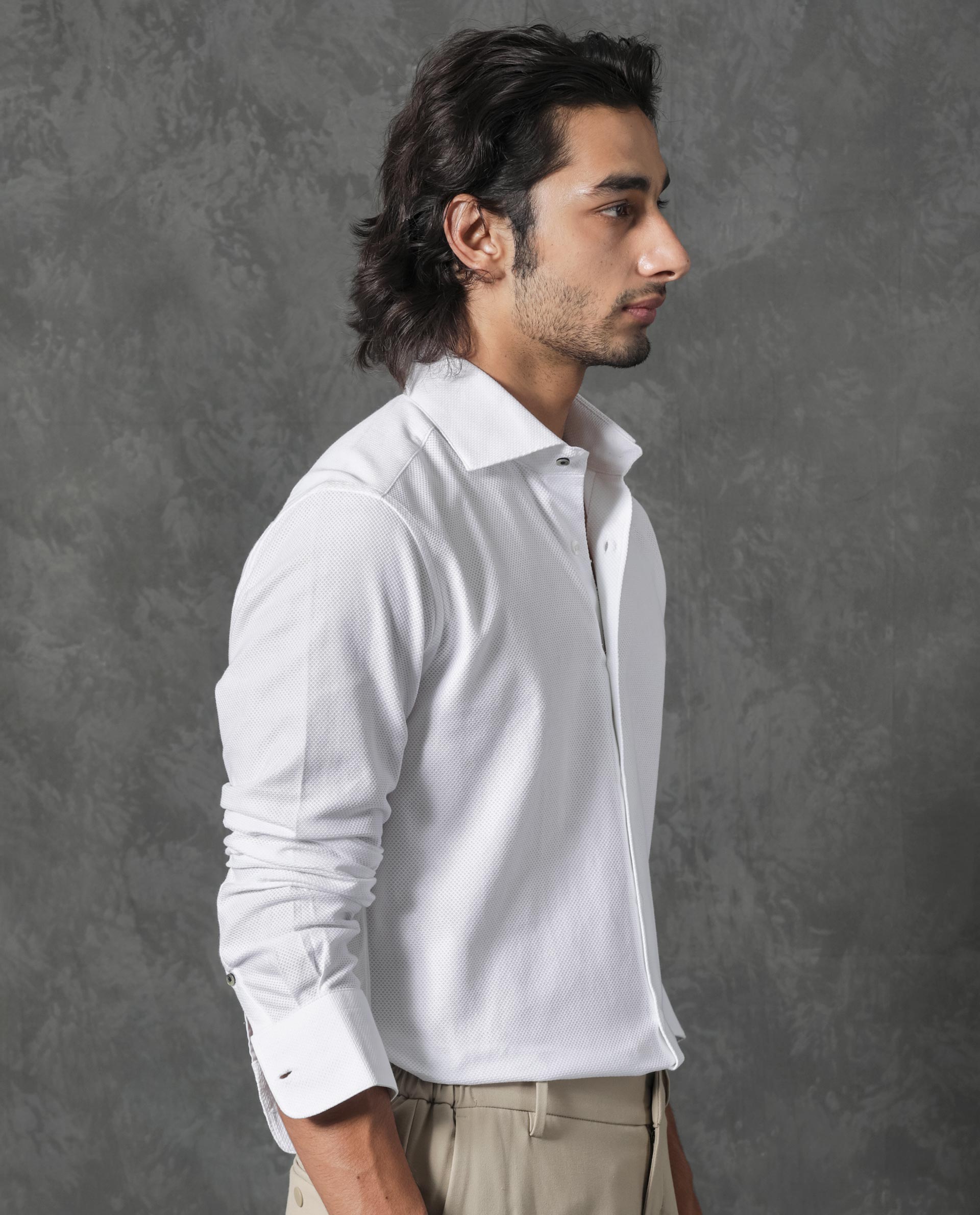 Rare Rabbit Men's Comb White Cotton Fabric Full Sleeves Solid Shirt - view 4