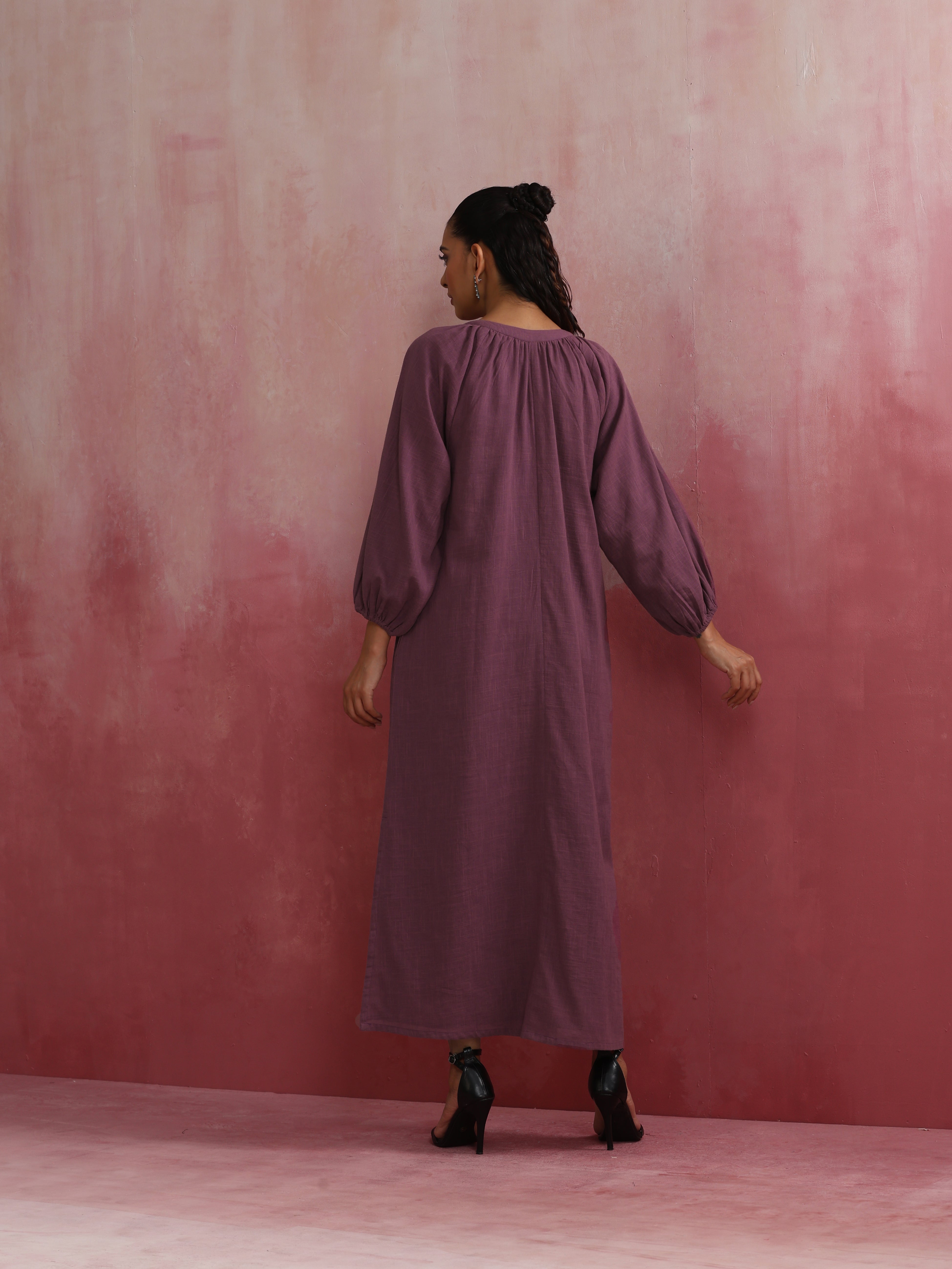 trueBrowns Light Purple Cotton Dobby Dress - view 7