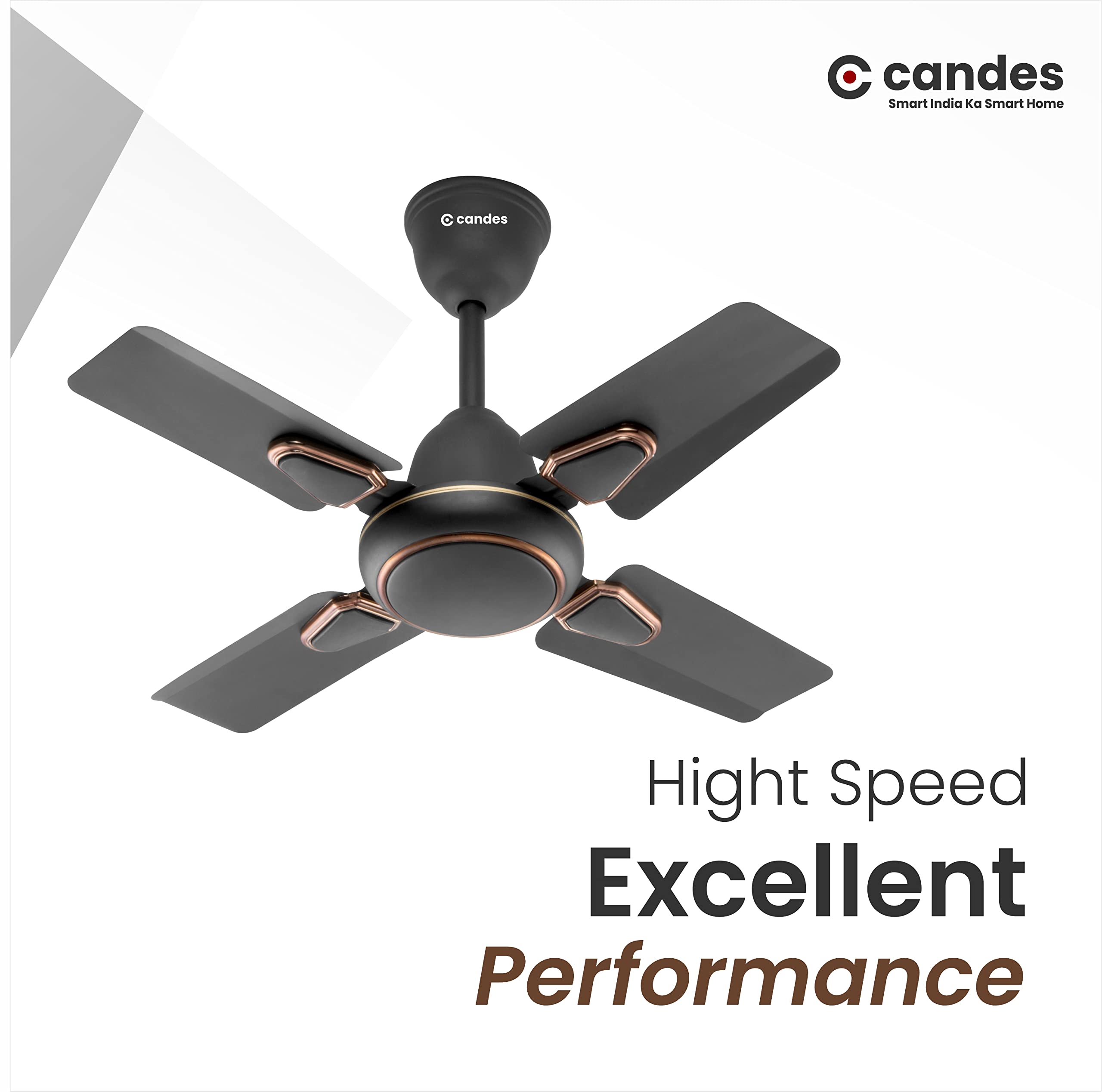Candes Brio Turbo 600 mm / 24 Inch High Speed 4 Blade Anti-Dust Ceiling Fan, 405 RPM, Suitable for Kitchen/Veranda/Balcony/Small Room (Pack of 2, Coff - view 3