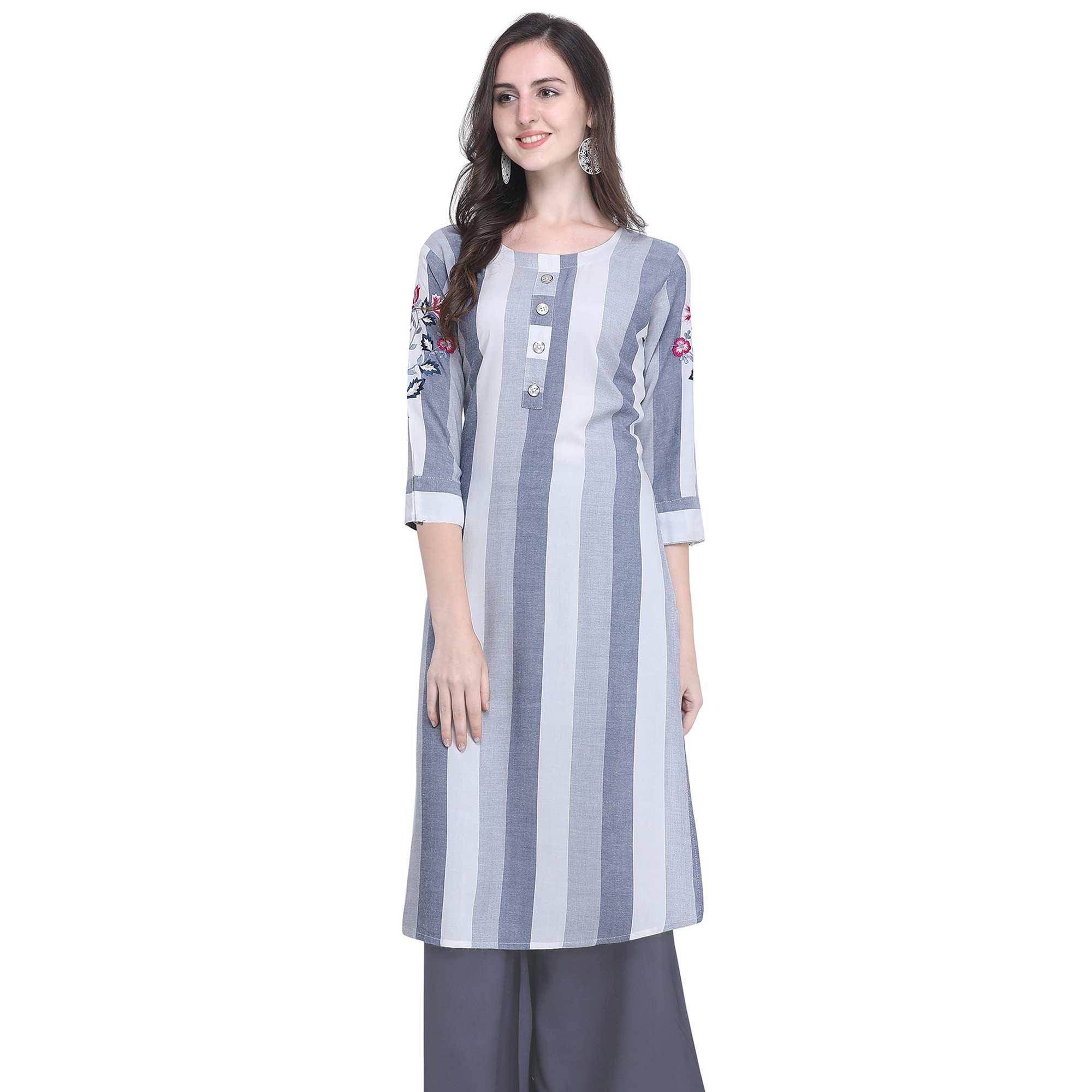 Peachmode Seller Lovely Gray Colored Casual Embroidered Rayon Kurti - view 2