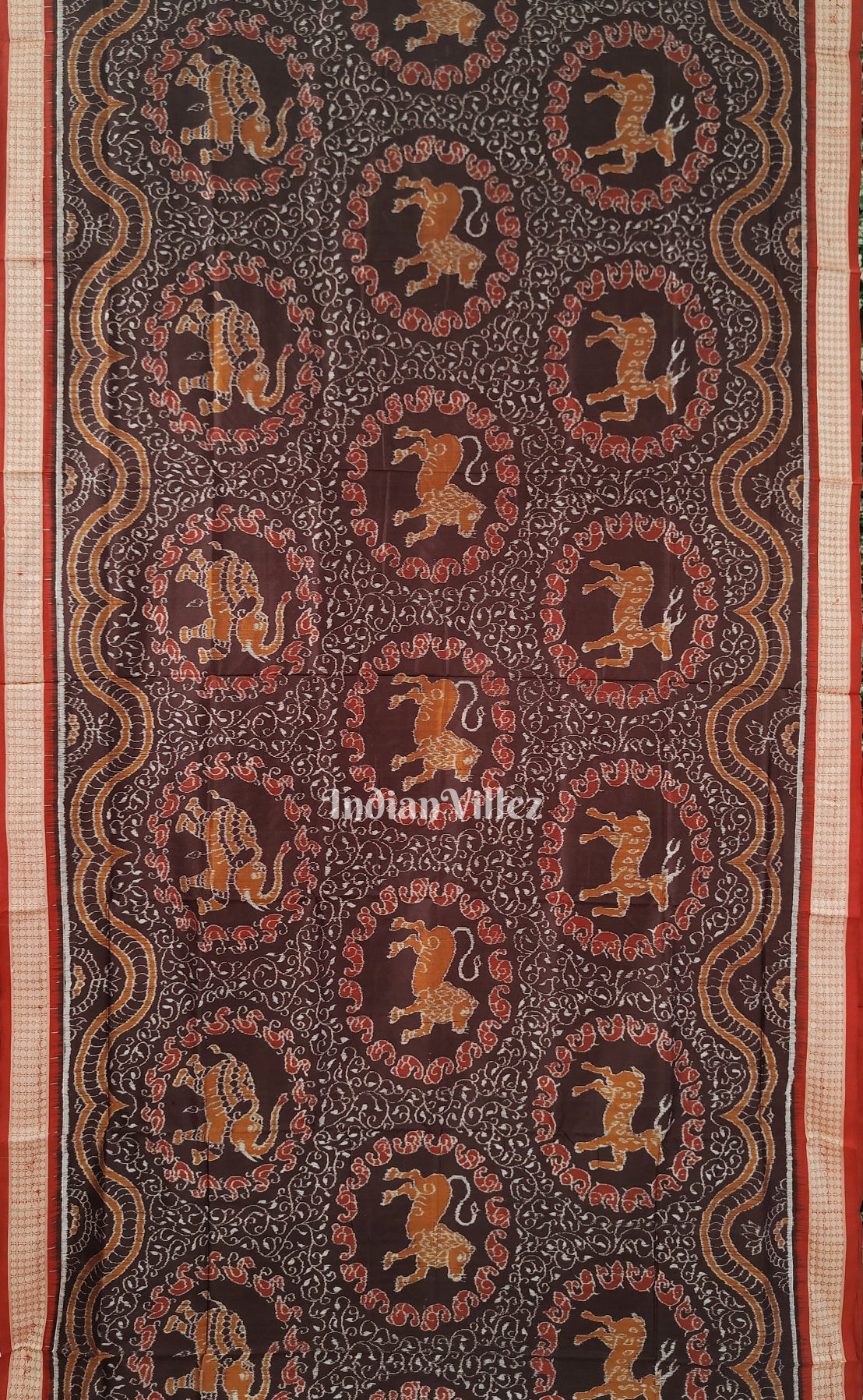 IndianVillèz Deer Theme Pure Sambalpuri Ikat Silk Saree - view 3