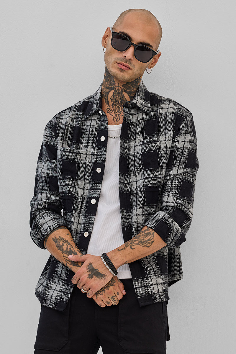 SNITCH Black Flannel Checks Slim Fit Shirt