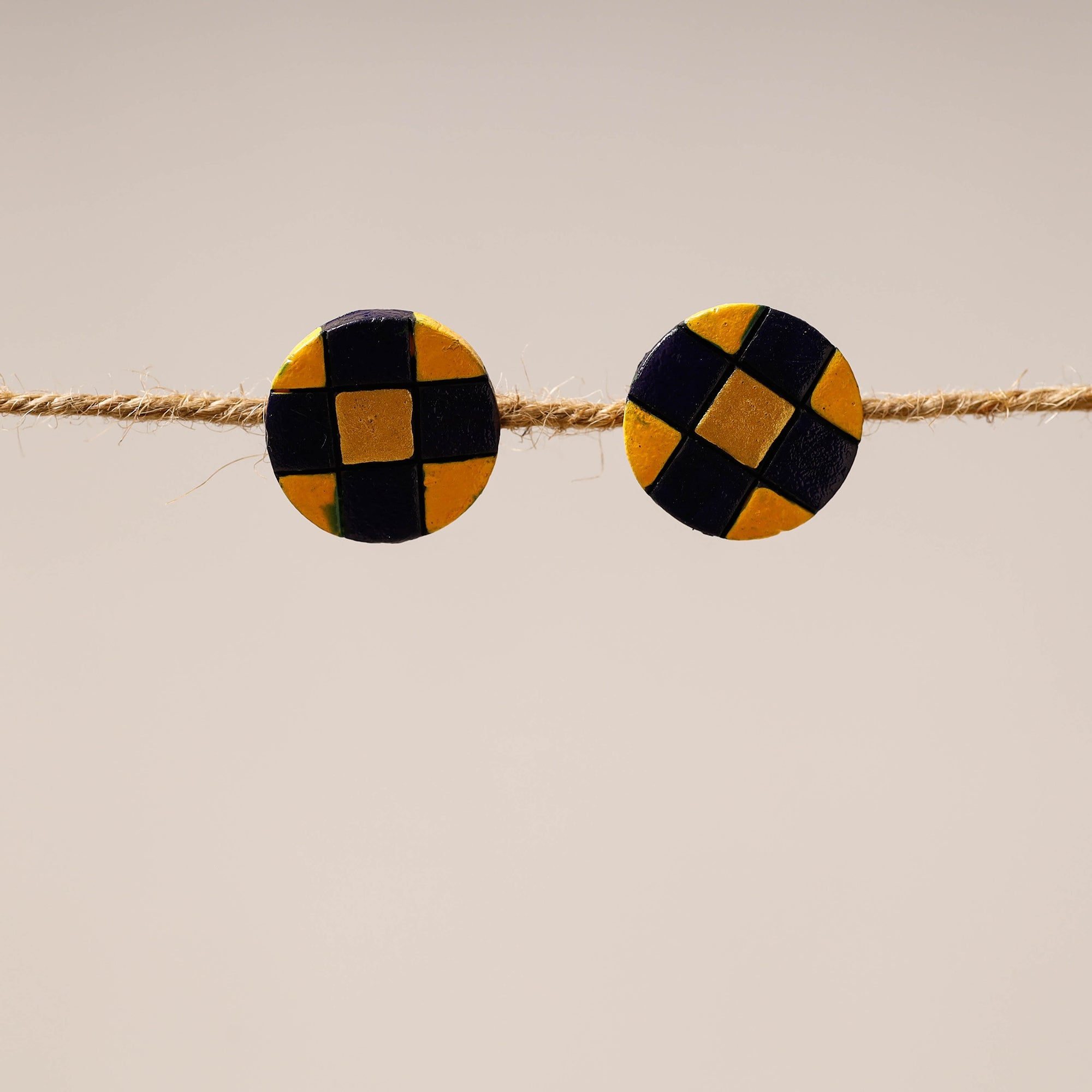 KHUSHBASH - HAPPY LOOM OF EAST Bishnupur Handpainted Round Shape Terracotta Stud Earrings