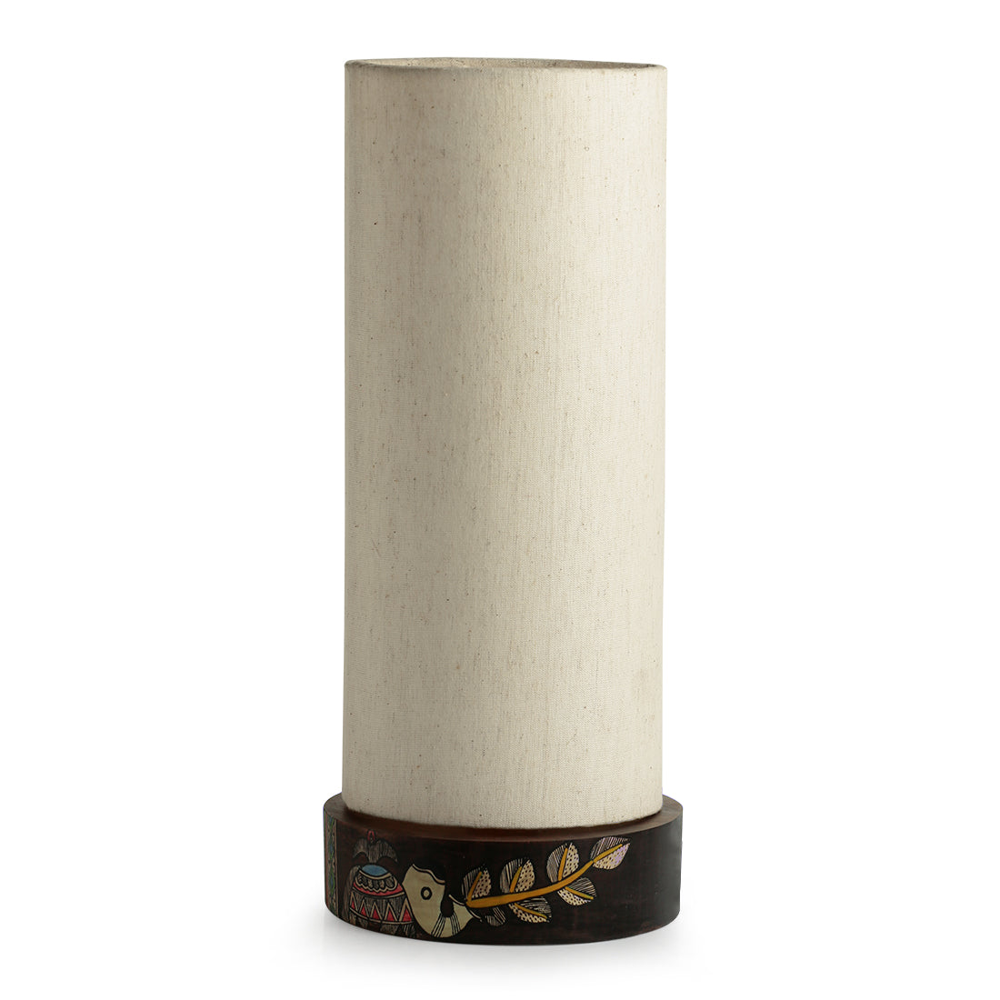 EXCLUSIVELANE 'The Brownie Elephant' Madhubani Handpainted Round Table Lamp In Mango Wood - view 3
