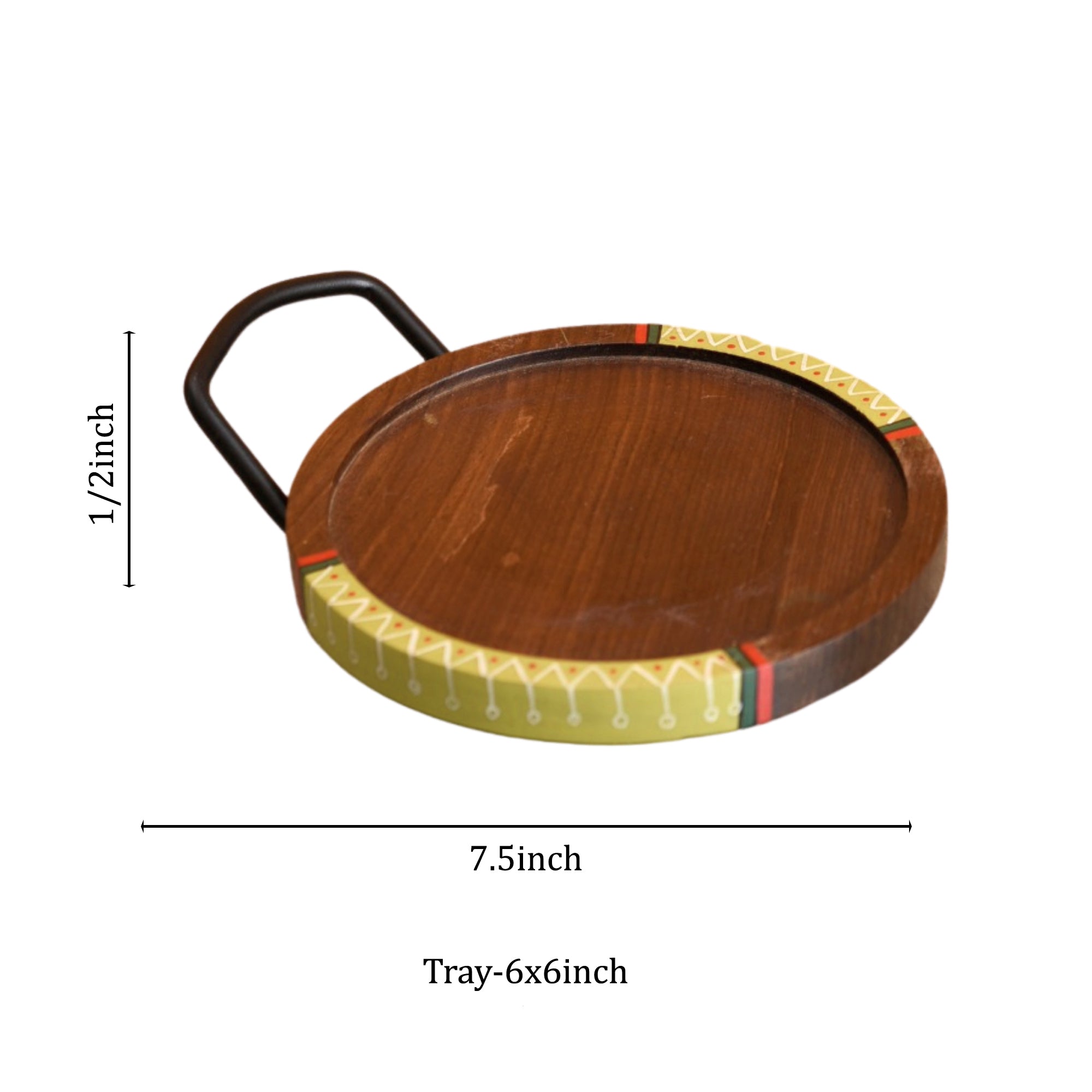 ART CREATIONS BY SUMAN SONTHALIA Brown - Round Snack Tray So2 with Metal Handle (7.5x6x0.5) - view 5