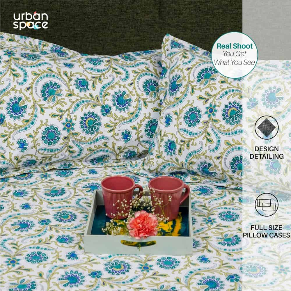 Urban Space -Home Furnishing Store Fitted King Size Cotton Bedsheet - Guldaudi Floral- Blue - view 4