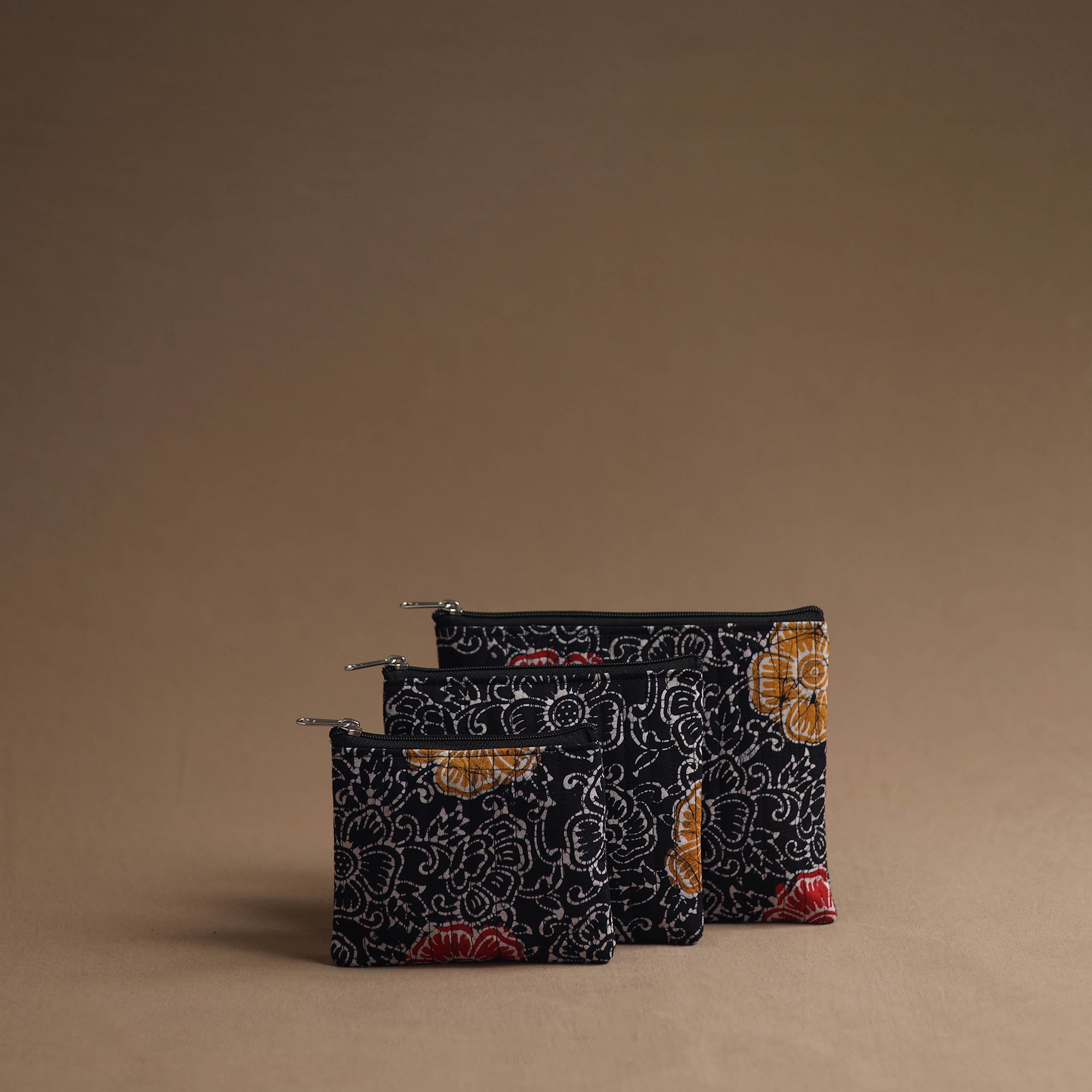 NOORI BAZAR Black - Handmade Cotton Multipurpose Utility Pouches (set of 3) 32