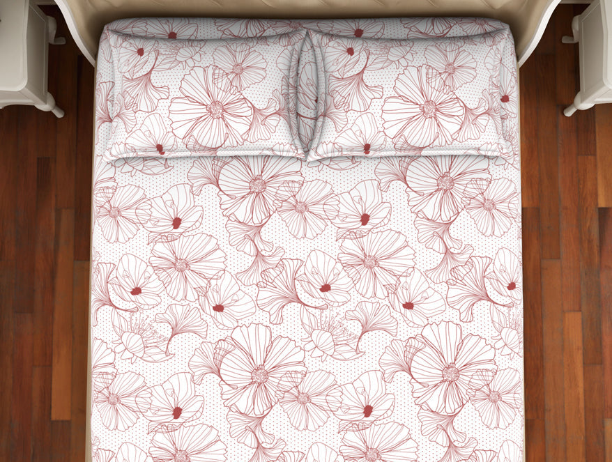 Spaces India Floral Rust - Red Cotton Rich Double Bedsheet - 2-In-1 By Welspun-1065128 - view 4