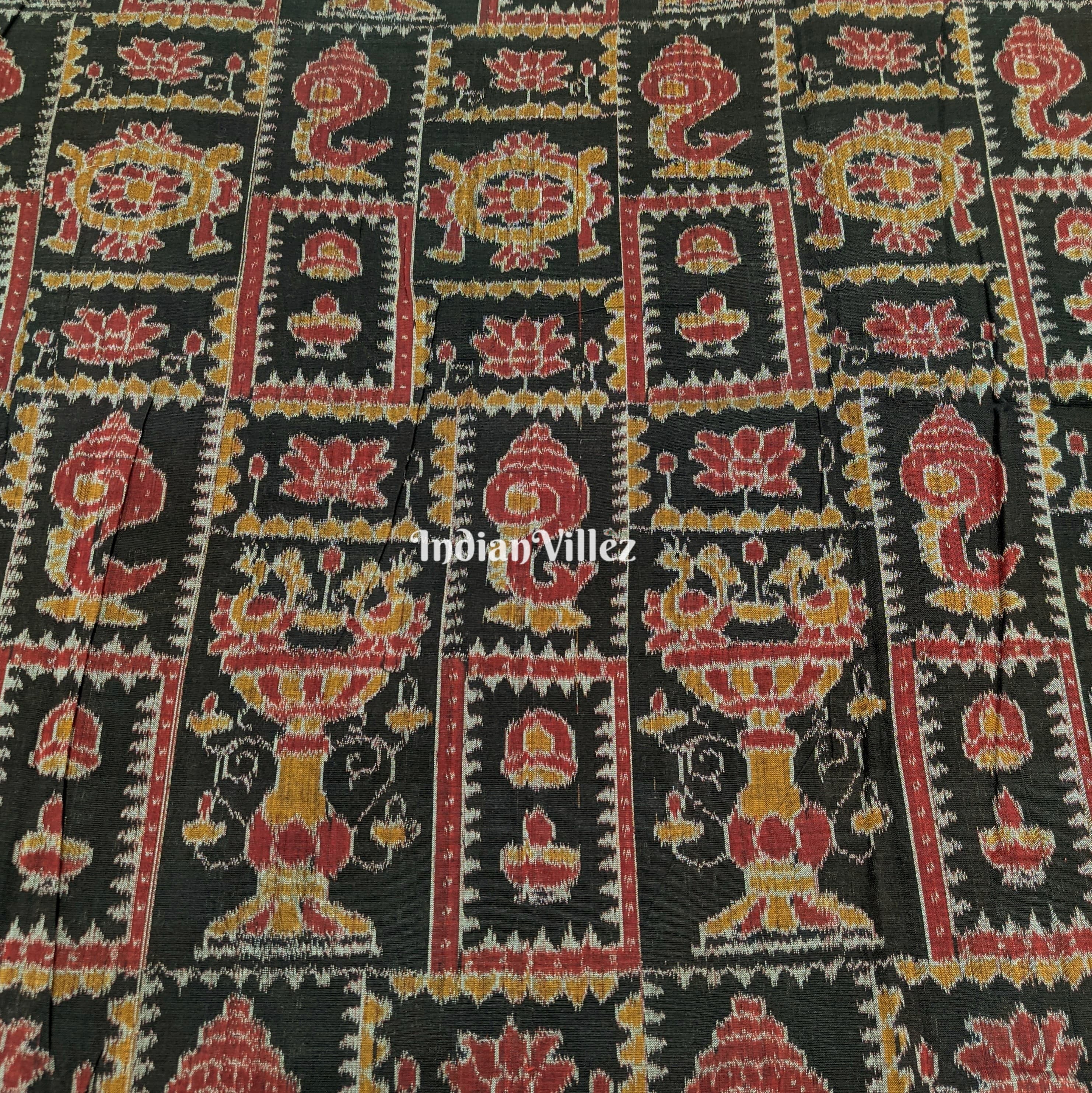 IndianVillèz Black Lotus & Sankha Sambalpuri Ikat Cotton Fabric - view 2