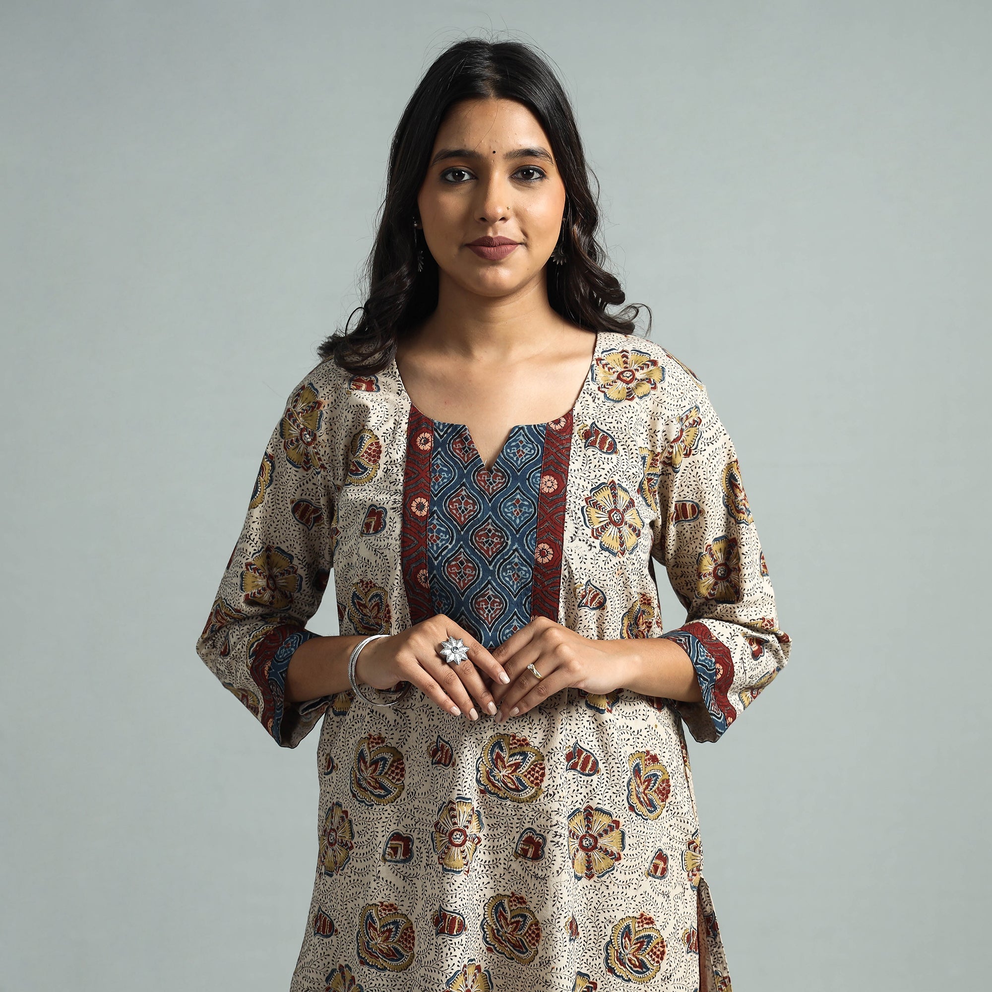 ITOKRI CASUALS Beige - Pedana Kalamkari Block Printed Cotton Kurta with Palazzo Set
