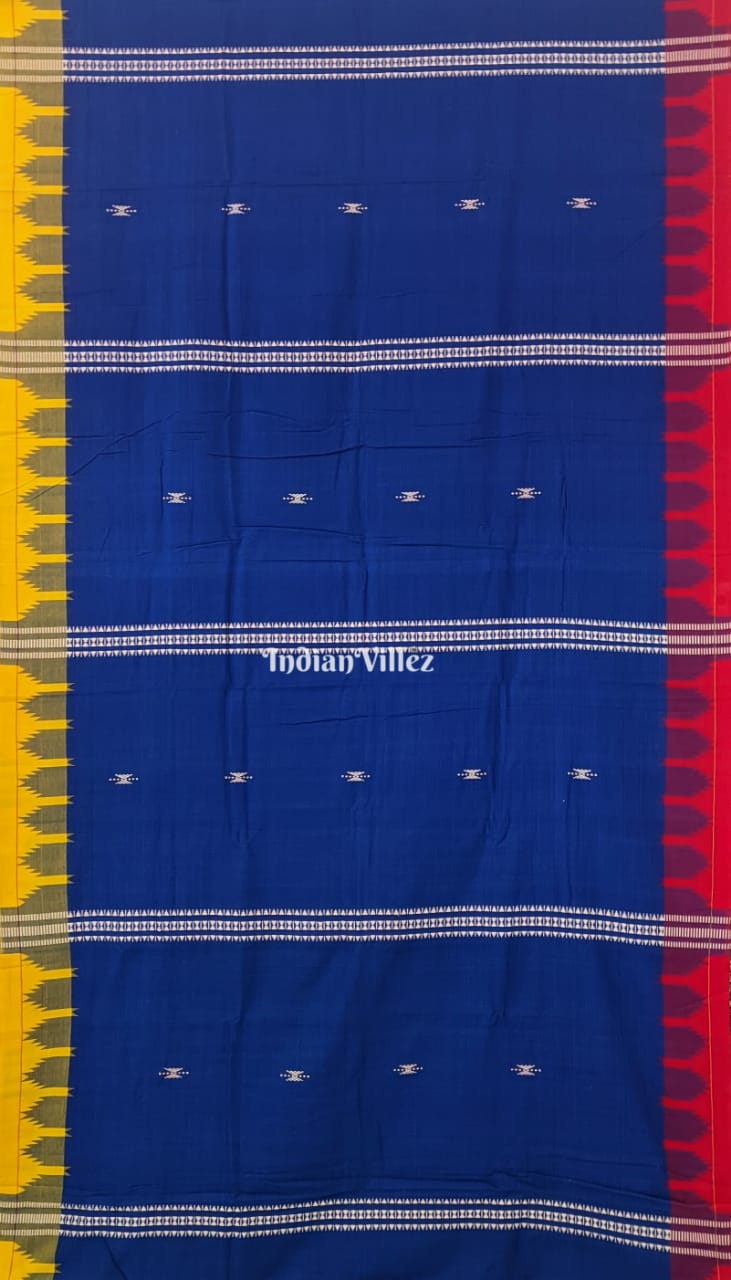 IndianVillèz Blue with Yellow Red Borders Kotpad Natural Dye Odisha Handloom Saree - view 2