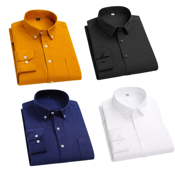 BlackTree Combo of 4 Cotton Shirt for Man ( Mustard,Black,Navy Blue and White )