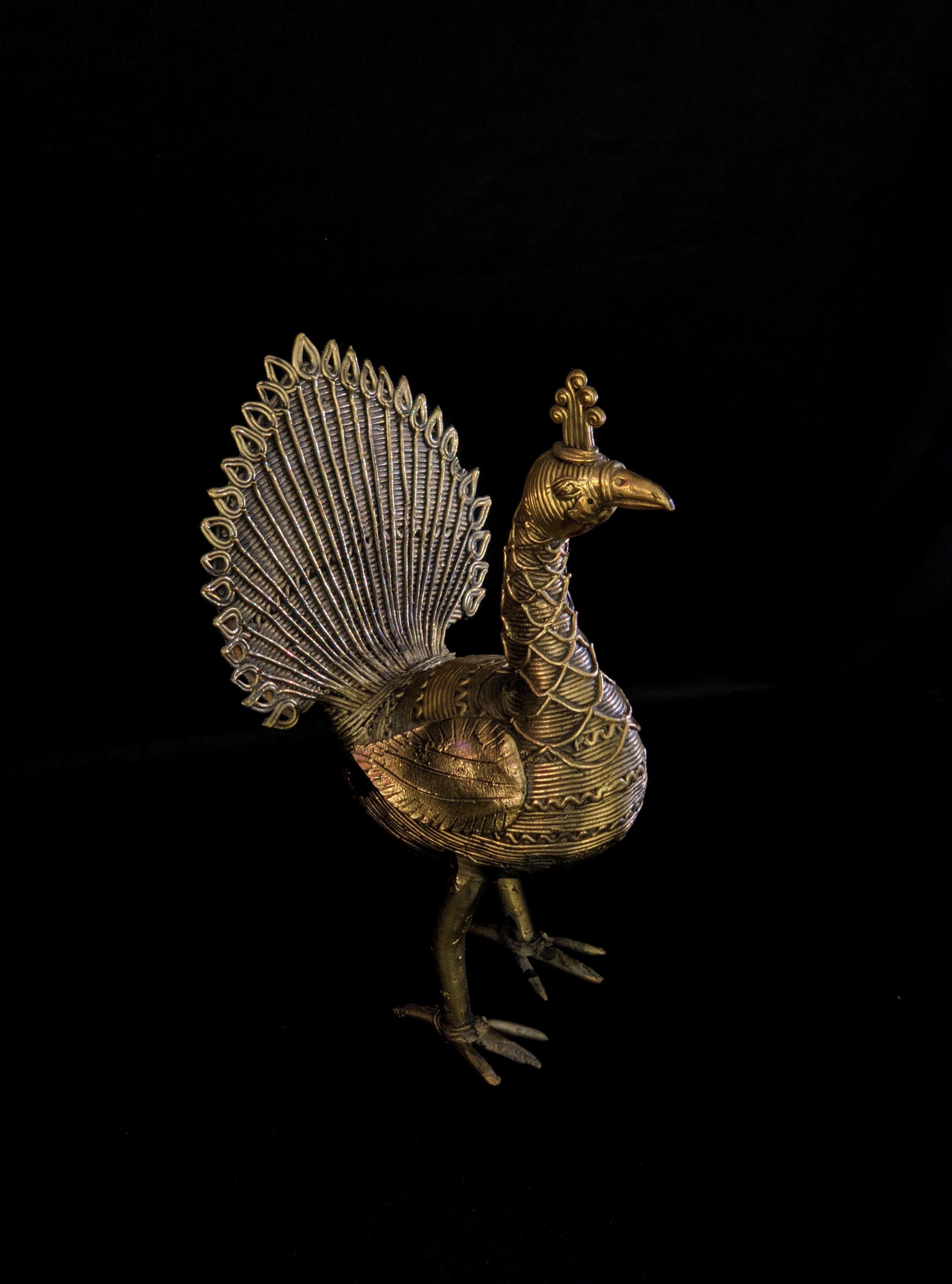 IndianVillèz Handmade Dhokra Standing Peacock (1.5 kg)