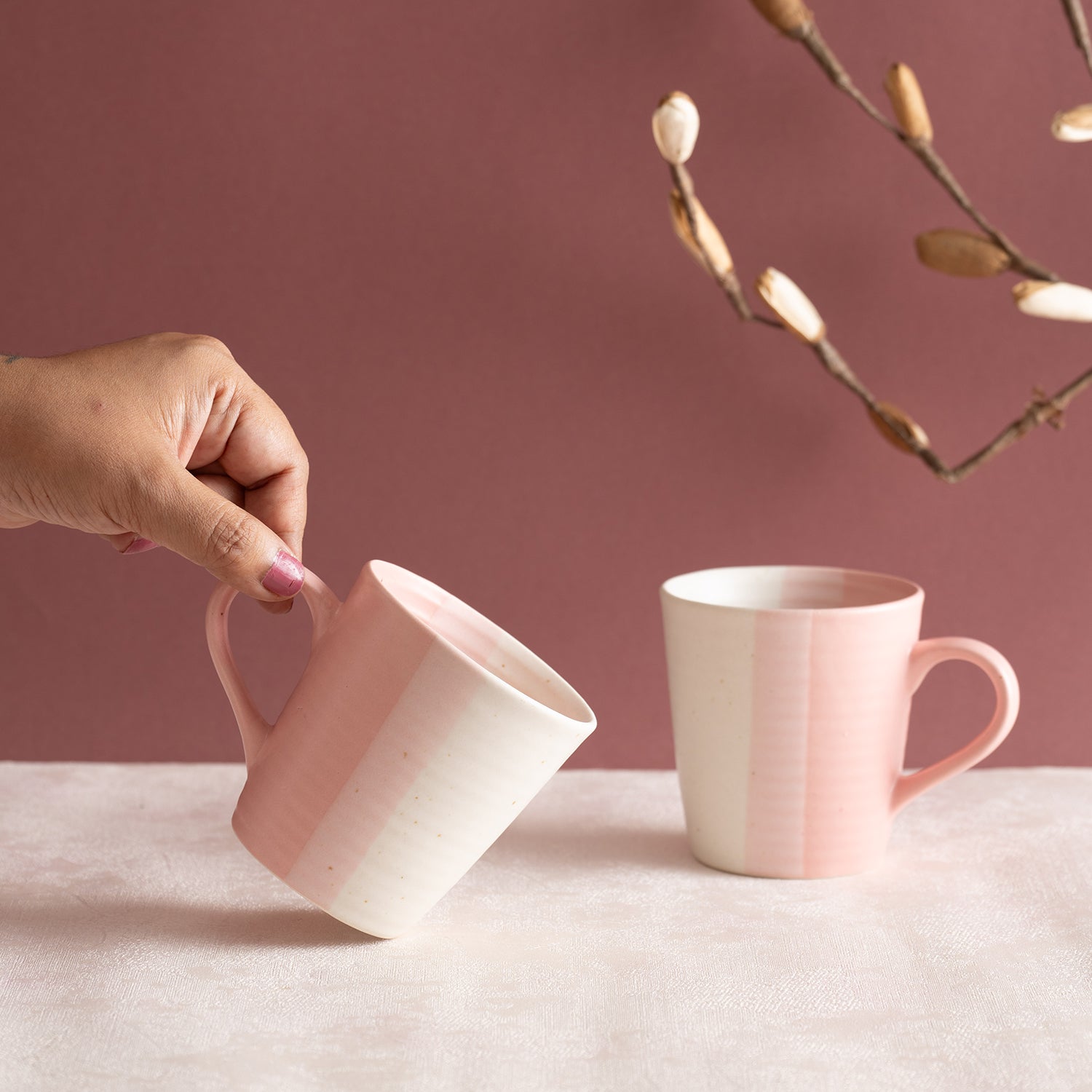 Tea coffee mugs – Urban Space Home Furnishing Handmade Ceramic Tea / Coffee Mugs, Set of 2, Pink Pearl