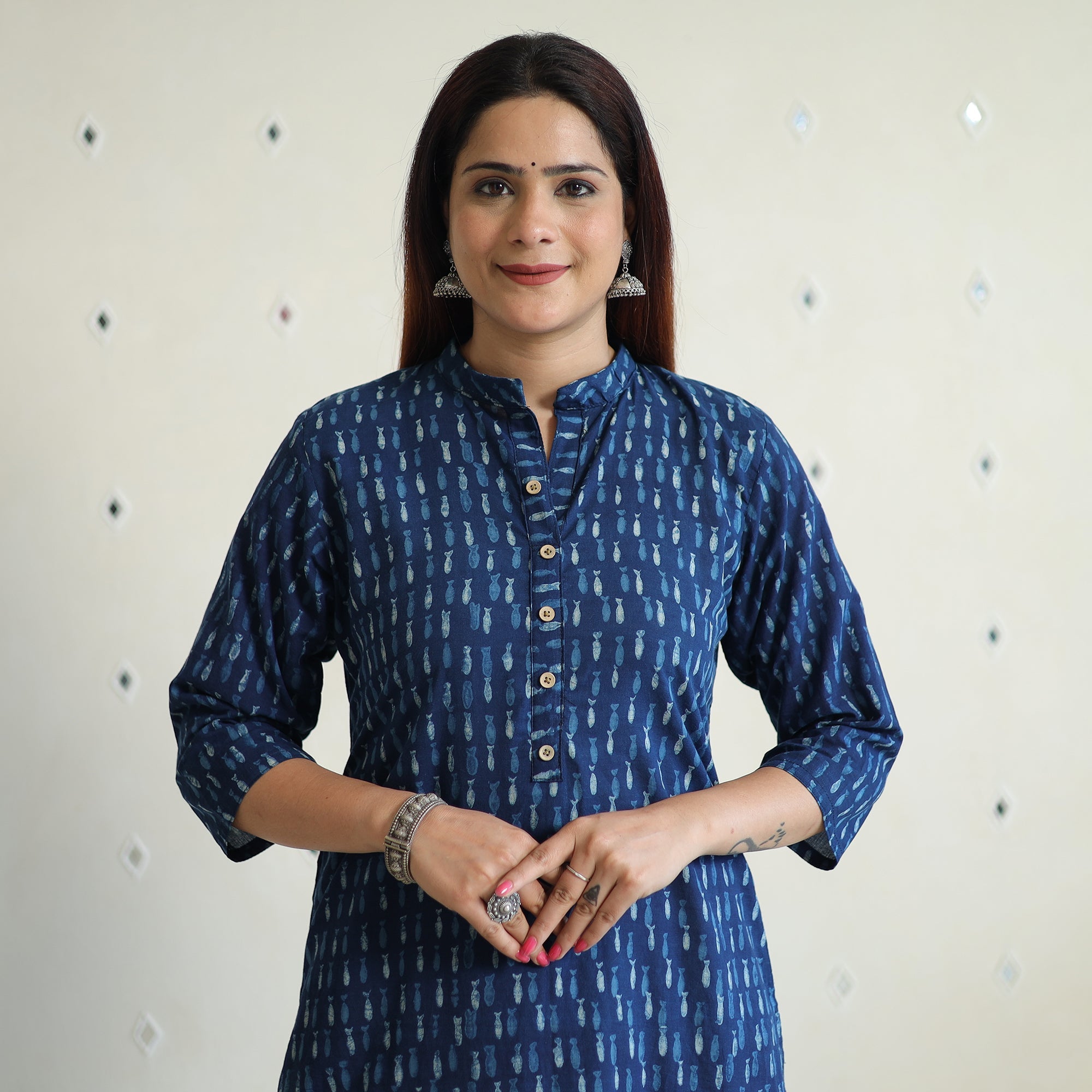ITOKRI CASUALS Blue - Akola Block Printed Cotton Long Straight Kurta