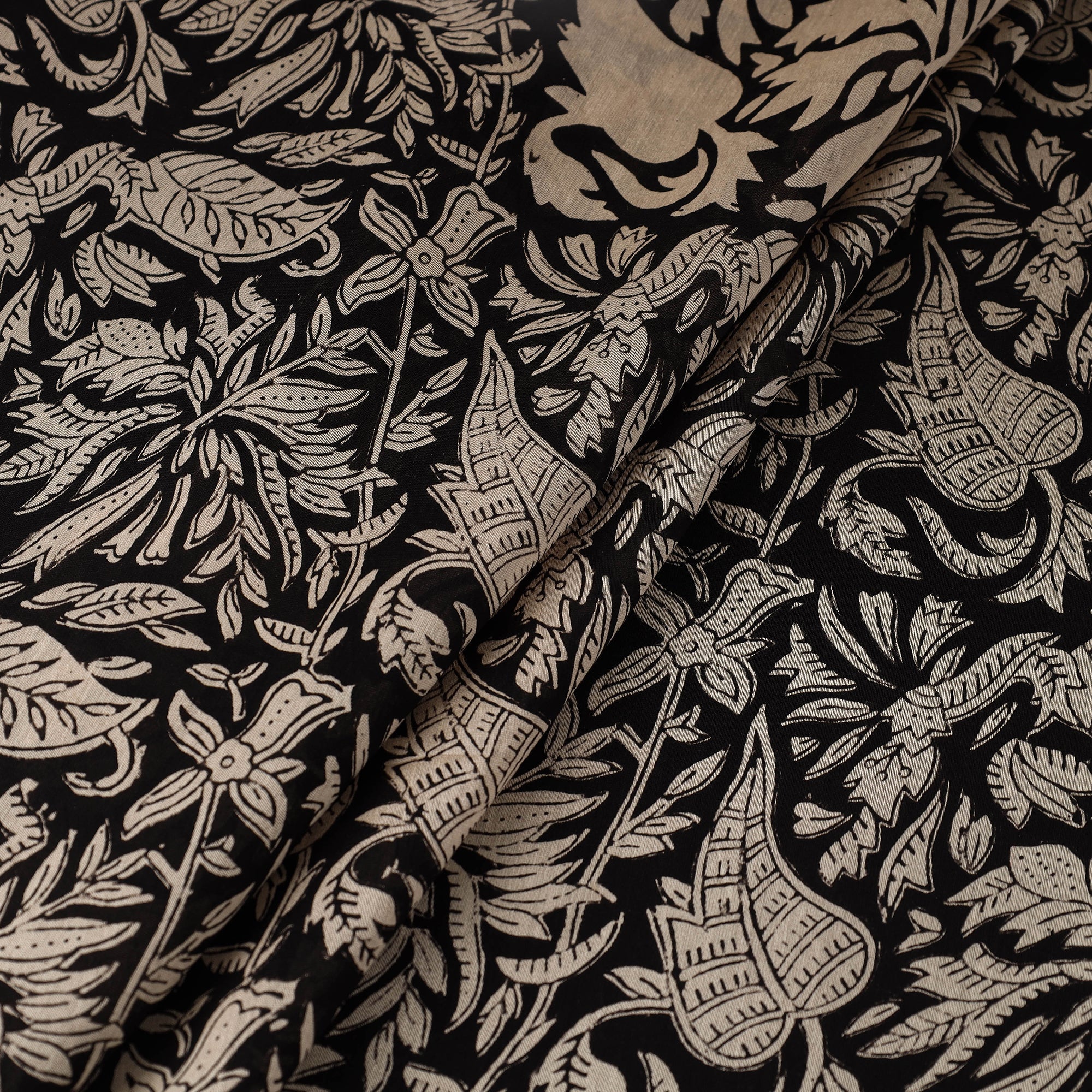 HAVELI CHRONICLES Black - Hand Block Print Chanderi Silk Bagru Fabric 05 - view 2