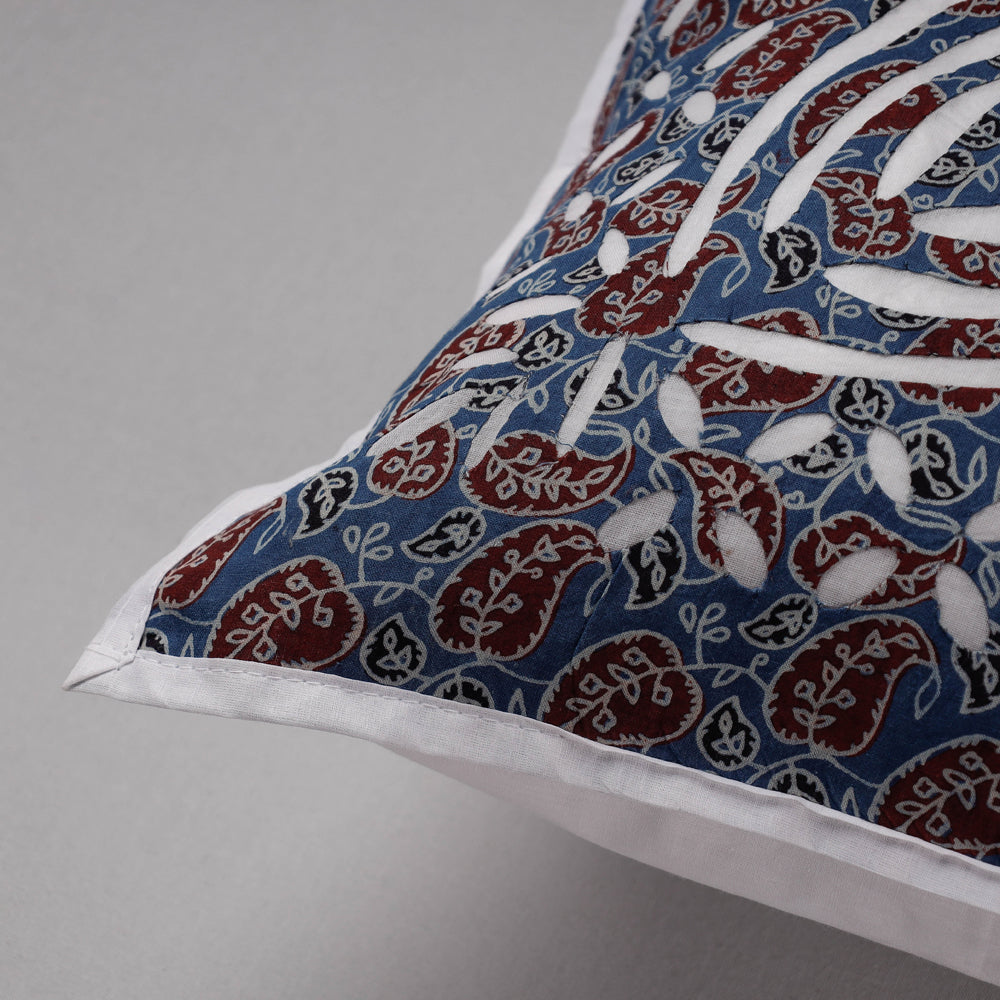SHADES OF MARUDHARA Blue - Cutwork Cotton Applique Cushion Cover (16 x 16 in) - view 2