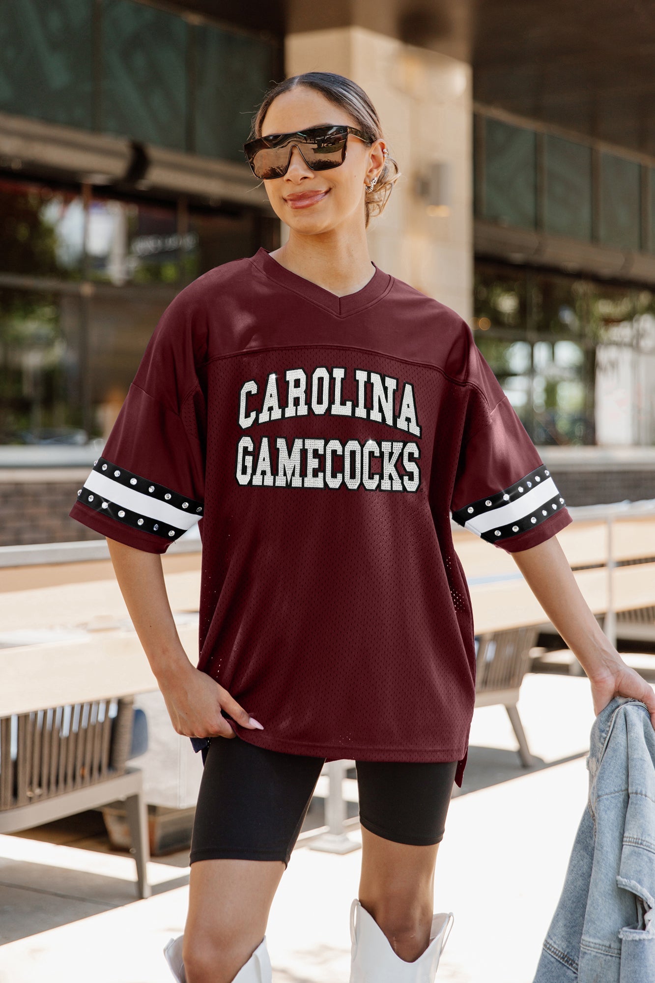 GC South Carolina Gamecocks Until Kickoff Oversized V-neck Rhinestone-striped Trim Fashion Jersey - view 4