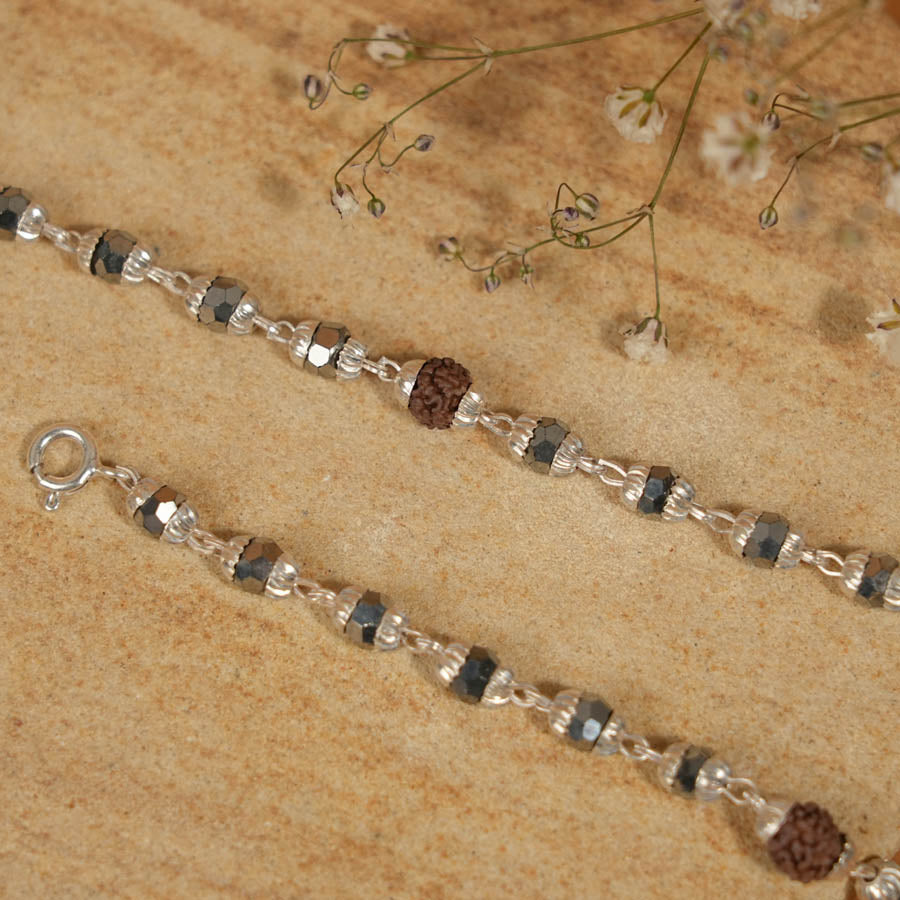 Prinjal Jewellers Rudraksha Multicolor Silver Beads Nazariya for Kids